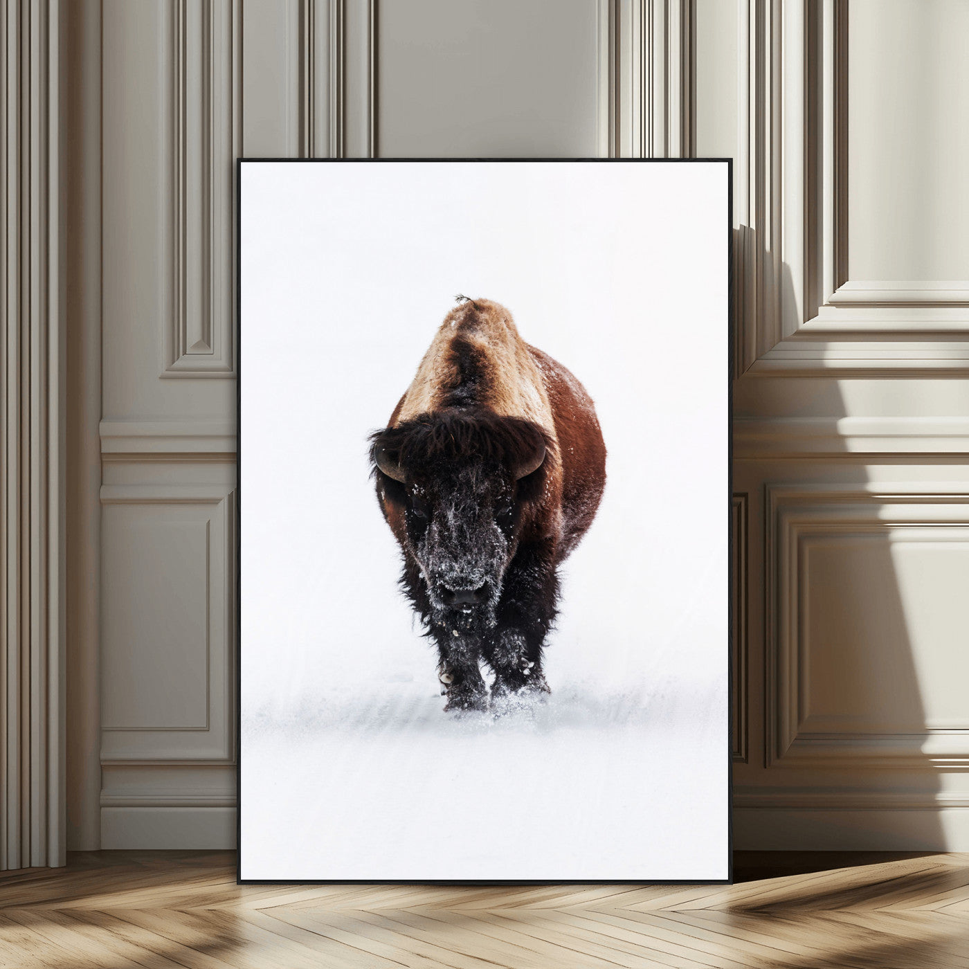 77072968-SEG-FC-51X34_Oversize_Oversize-Wildlife Wall Art – Bison in Snow Canvas Print, Rustic Western Nature Photography Decor for Bedroom, Living Room, Office, Cabin,