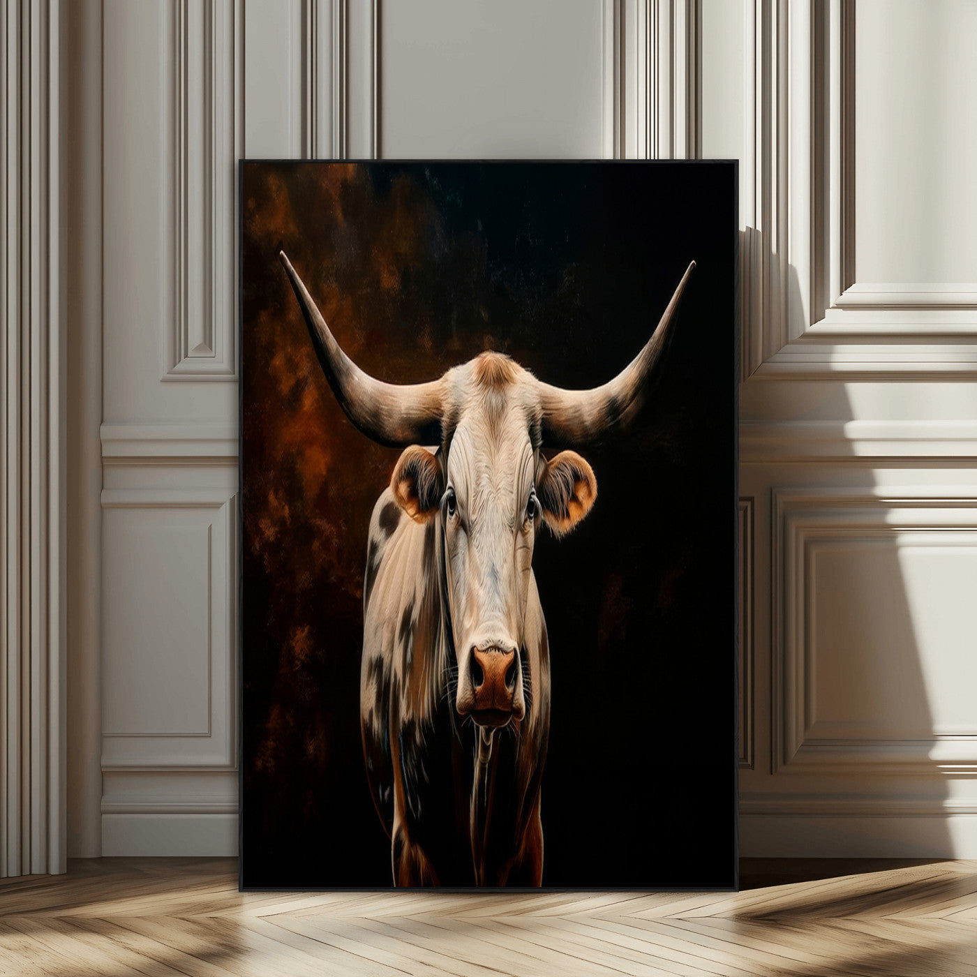 11823-SEG-FC-51X34_Oversize_Oversize-Texas Longhorn Wall Art Canvas Print, Framed Western Bull Art Picture Print, Rustic Cow Perfect Rustic Western Decor Artwork