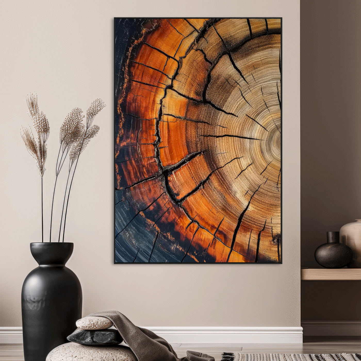 33751185-SEG-FC-51X34_Oversize_Oversize-Tree Rings Wall Art Canvas Print, Framed Wood Detail Art Picture Print, Rustic Texture Perfect Rustic Warm Decor Artwork