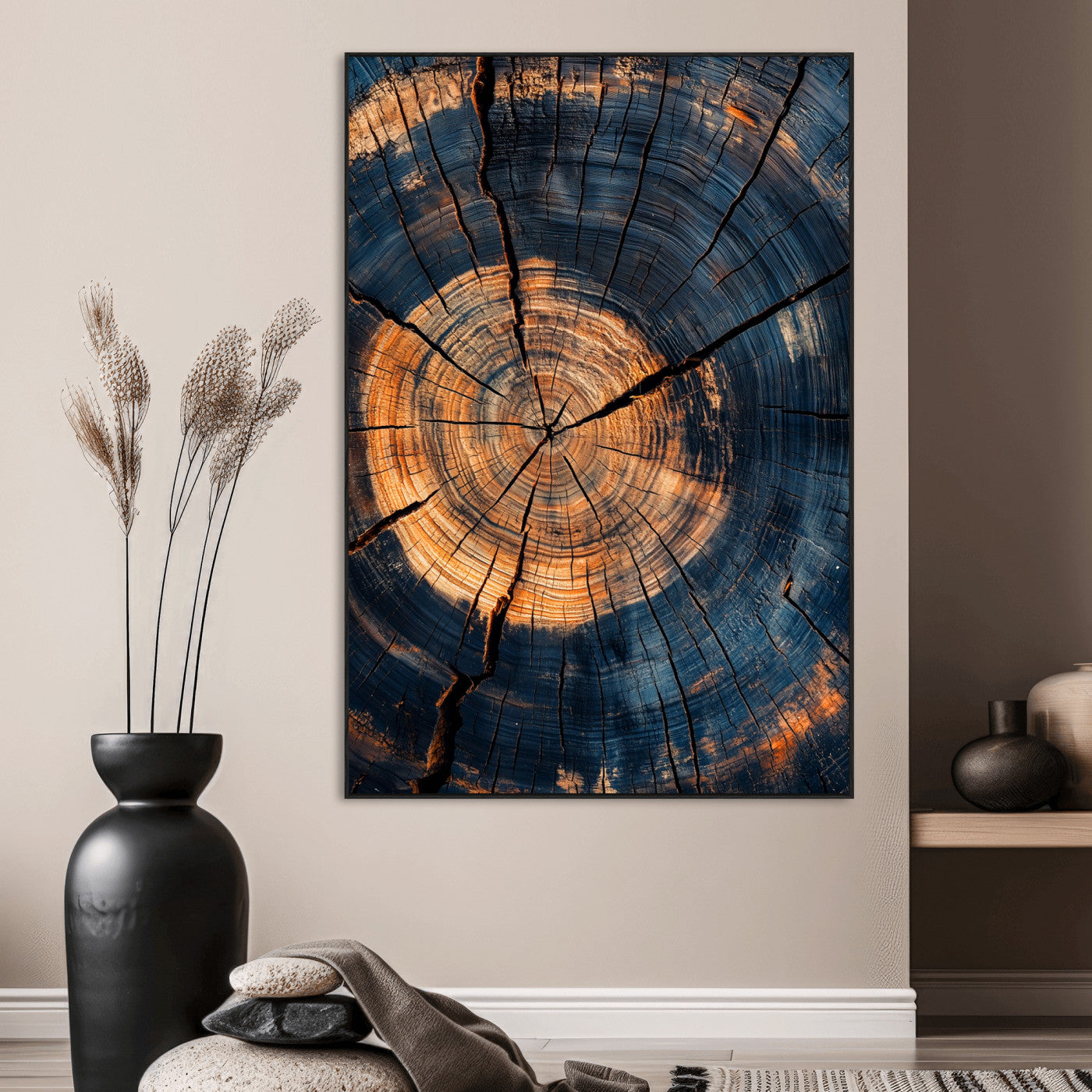 32486414-MGV-CV-24X36-Tree Rings Wall Art Canvas Print, Framed Rustic Texture Art Picture Print, Wood Grain Perfect Rustic Industrial Decor Artwork