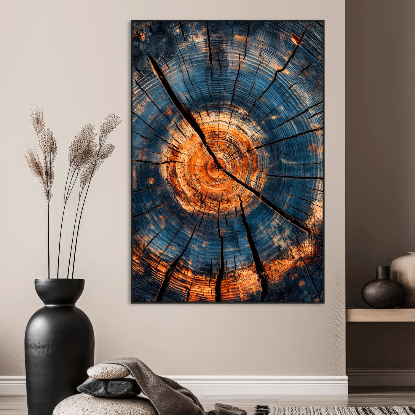 44185164-MGV-CV-24X36-Tree Rings Wall Art Canvas Print, Framed Rustic Texture Art Picture Print, Wood Grain Perfect Rustic Industrial Decor Artwork