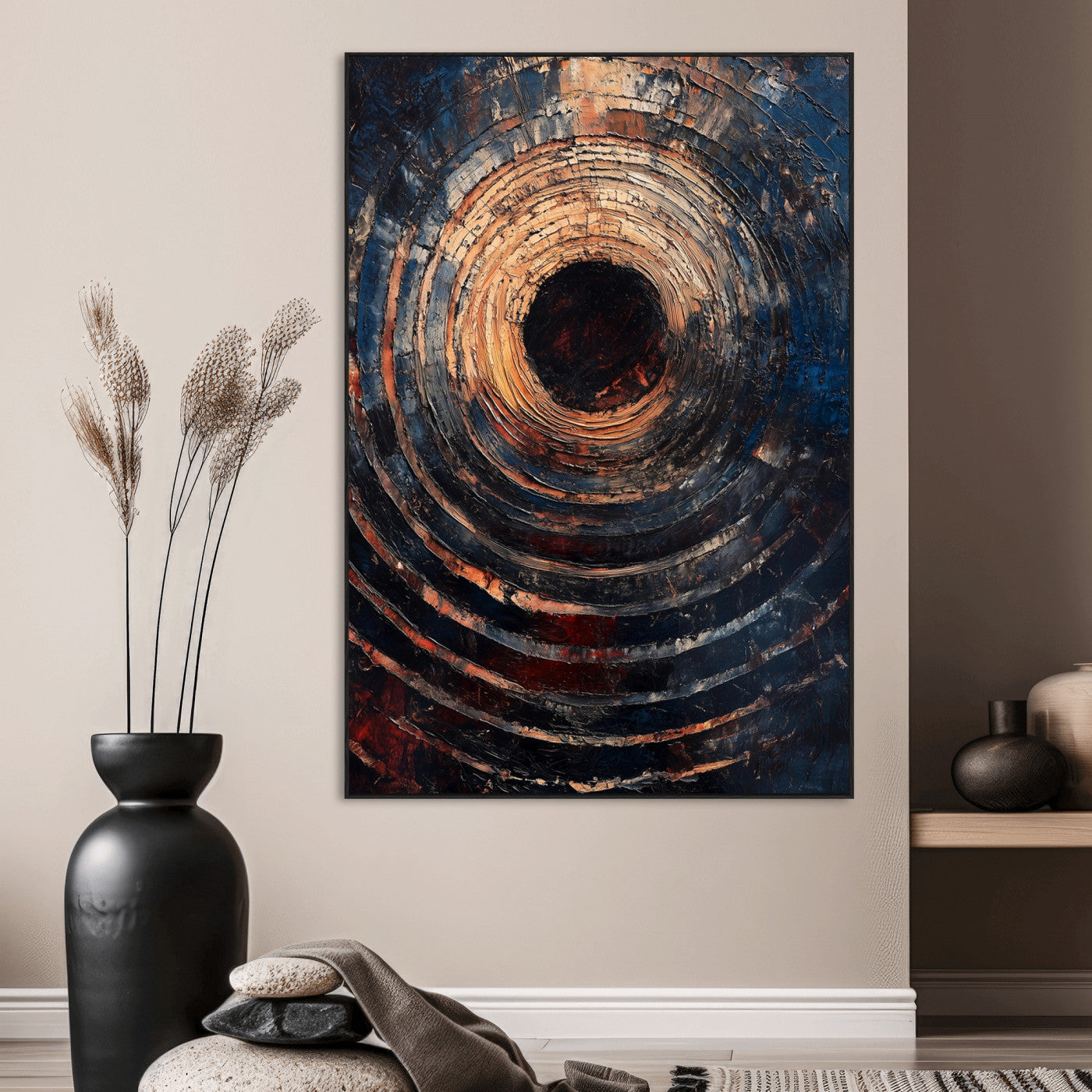 77401573-MGV-CV-24X36-Textured Spiral Wall Art Canvas Print, Framed Abstract Void Art Picture Print, Wooden Vortex Perfect Modern Industrial Decor