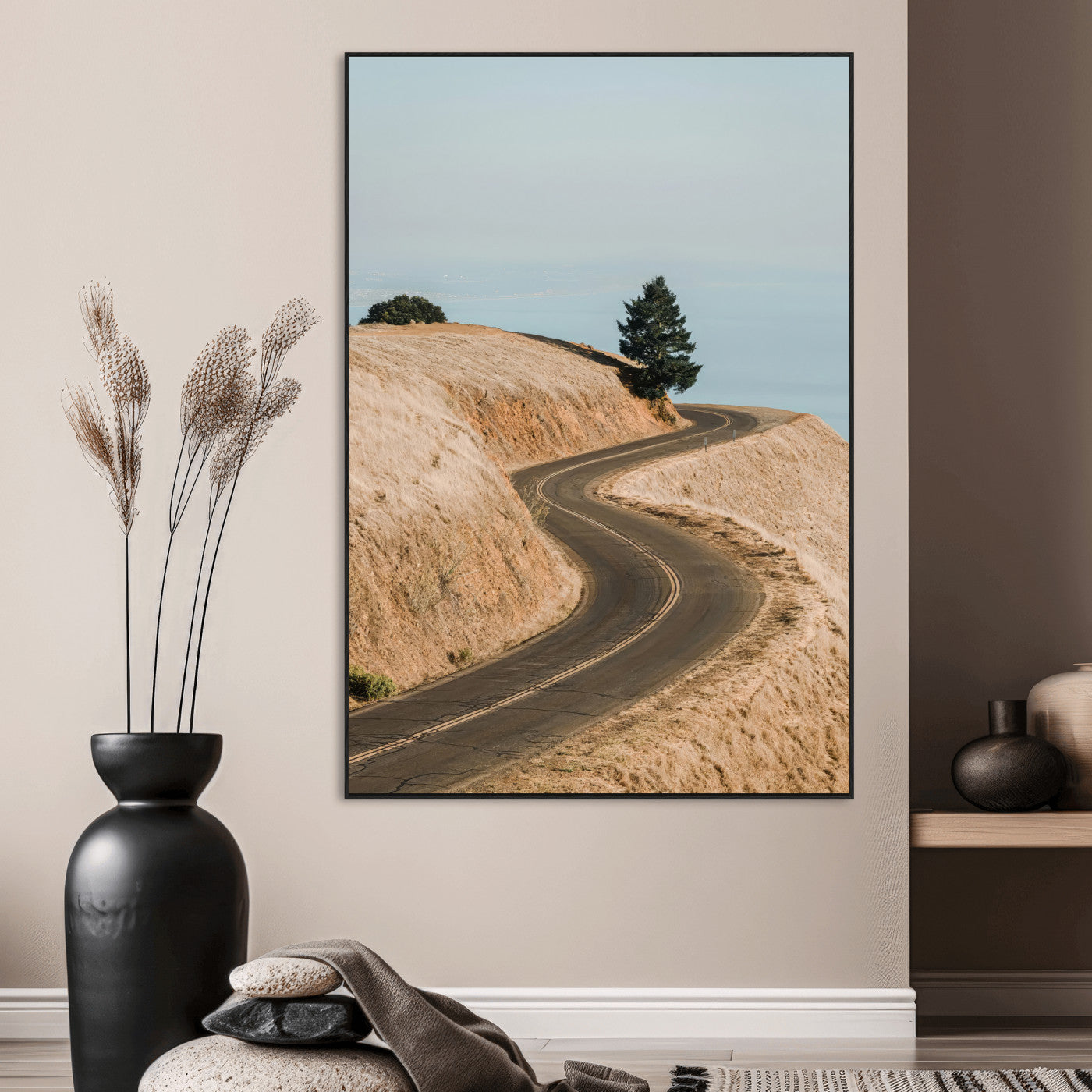 54702459-MGV-CV-24X36-Desert Road Wall Art Canvas Print, Framed Earthy Landscape Art Picture Print, Minimal Scenic Perfect Rustic Minimalist Decor