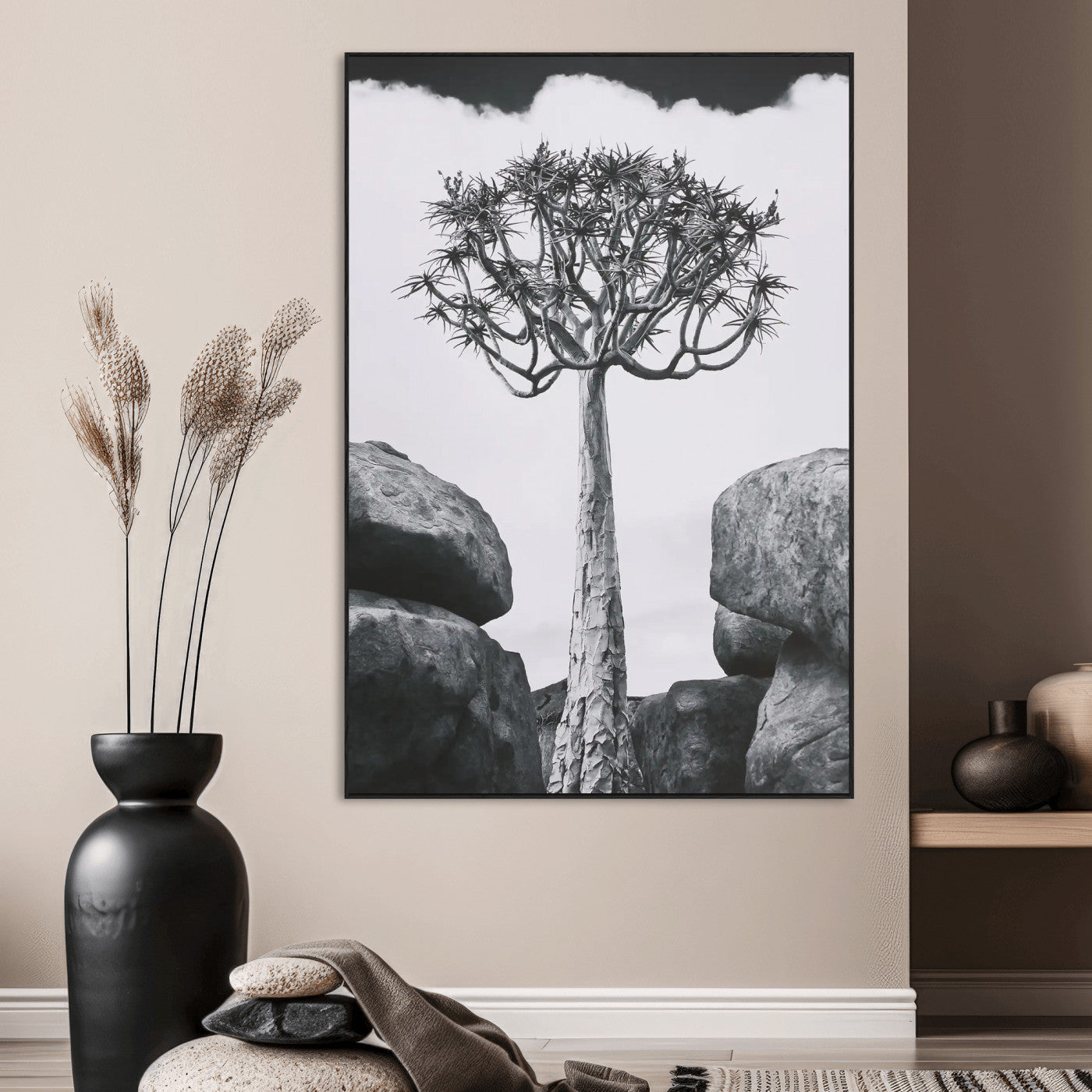 60628080-MGV-CV-24X36-Bold Tree Silhouette Wall Art Canvas Print, Framed Sculptural Tree Shape Art Picture Print, Desert Tree Perfect Modern Desert