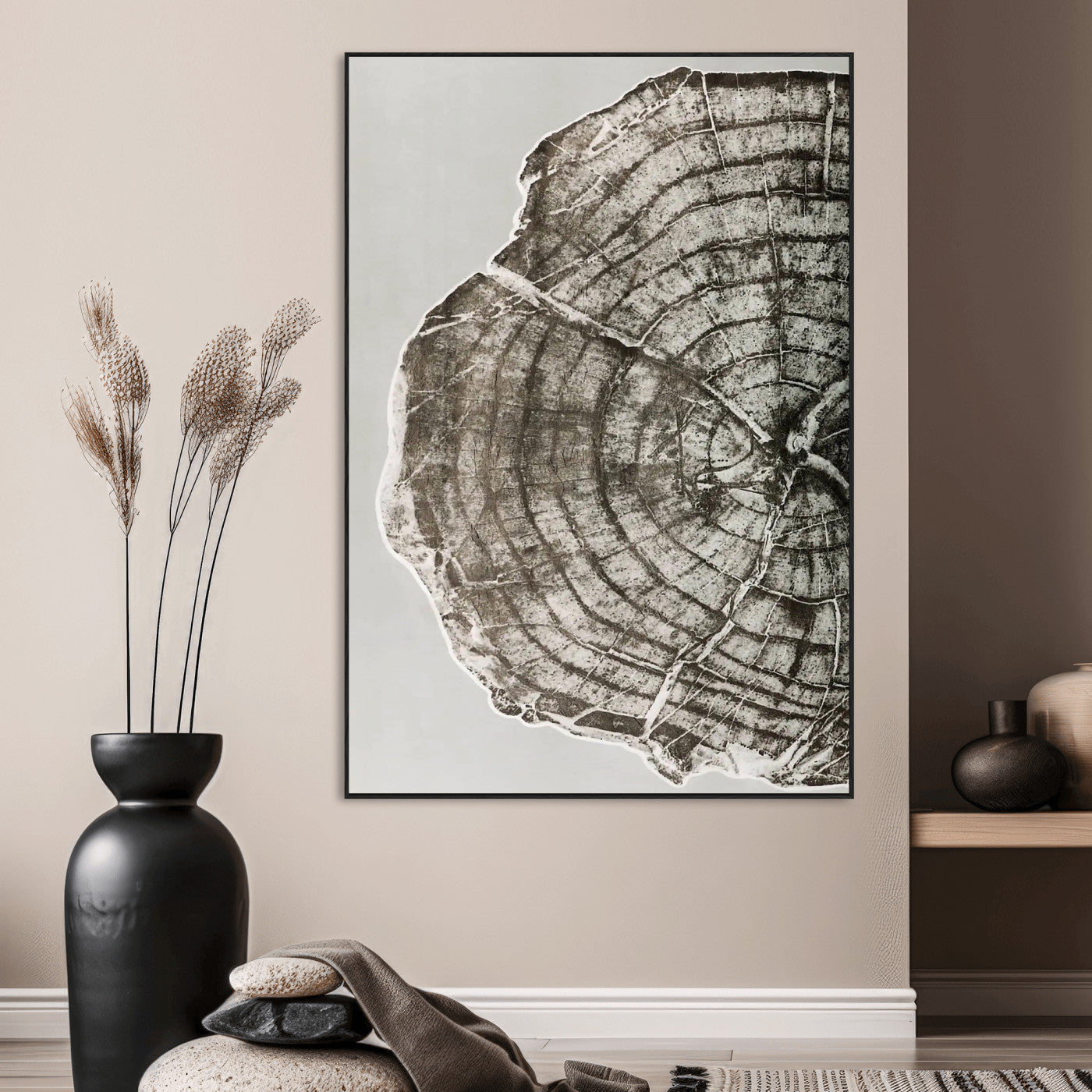 11167473-MGV-CV-24X36-Rustic Wall Decor Wall Art Canvas Print, Framed Modern Lodge Style Art Picture Print, Neutral Wood Slice Perfect Scandinavian
