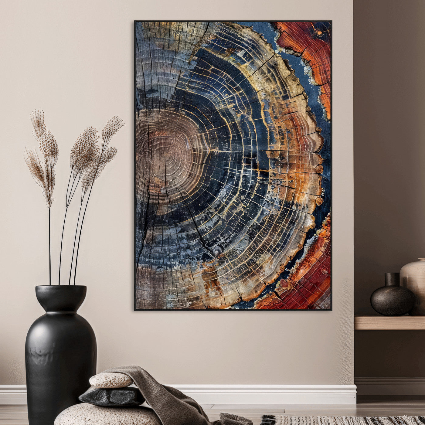 92693966-SEG-FC-51X34_Oversize_Oversize-Timber Cut Close-Up Wall Art Canvas Print, Framed Rustic Wood Canvas Art Picture Print, Natural Texture Decor Perfect Modern Lodge