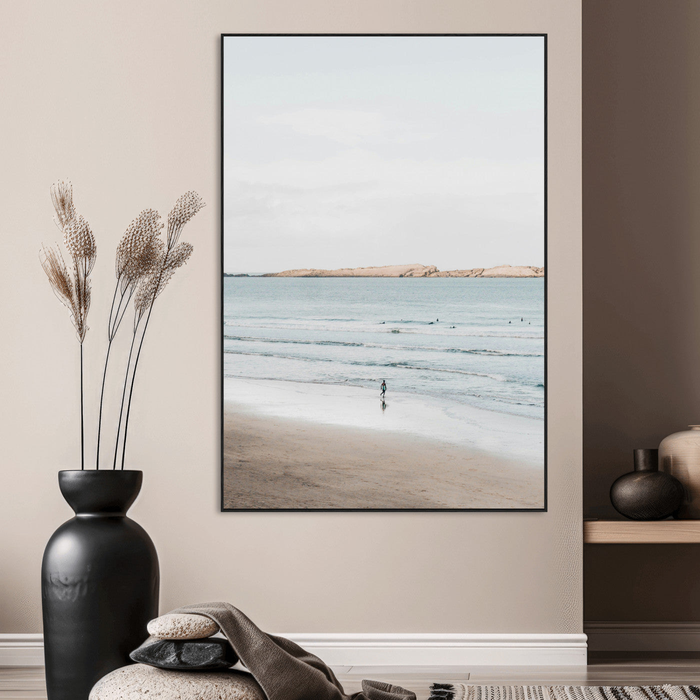 66350373-MGV-CV-24X36-Minimalist Beach Wall Art Canvas Print, Framed Soft Blue Tones Art Picture Print, Tranquil Ocean Perfect Coastal Minimalist Decor