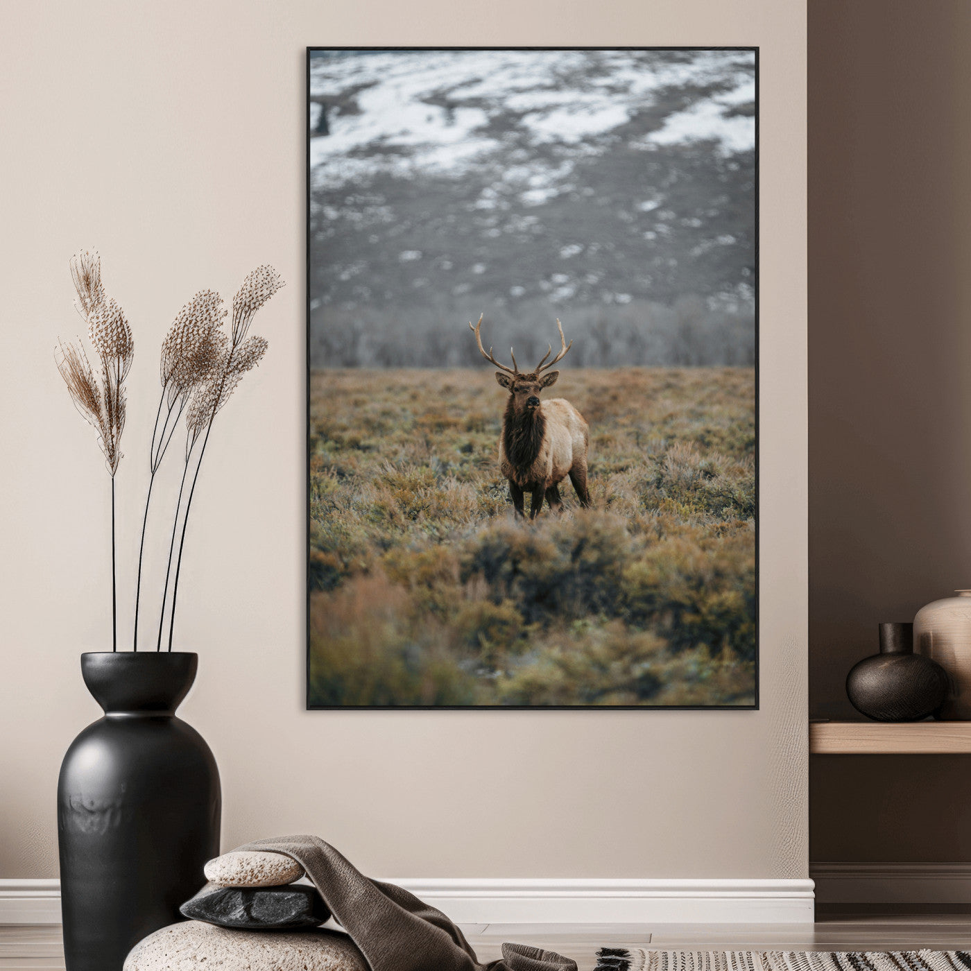 80105083-MGV-CV-24X36-Wild Elk Wall Art Canvas Print, Framed Mountain Wilderness Art Picture Print, Majestic Animal Perfect Rustic Lodge Decor Artwork