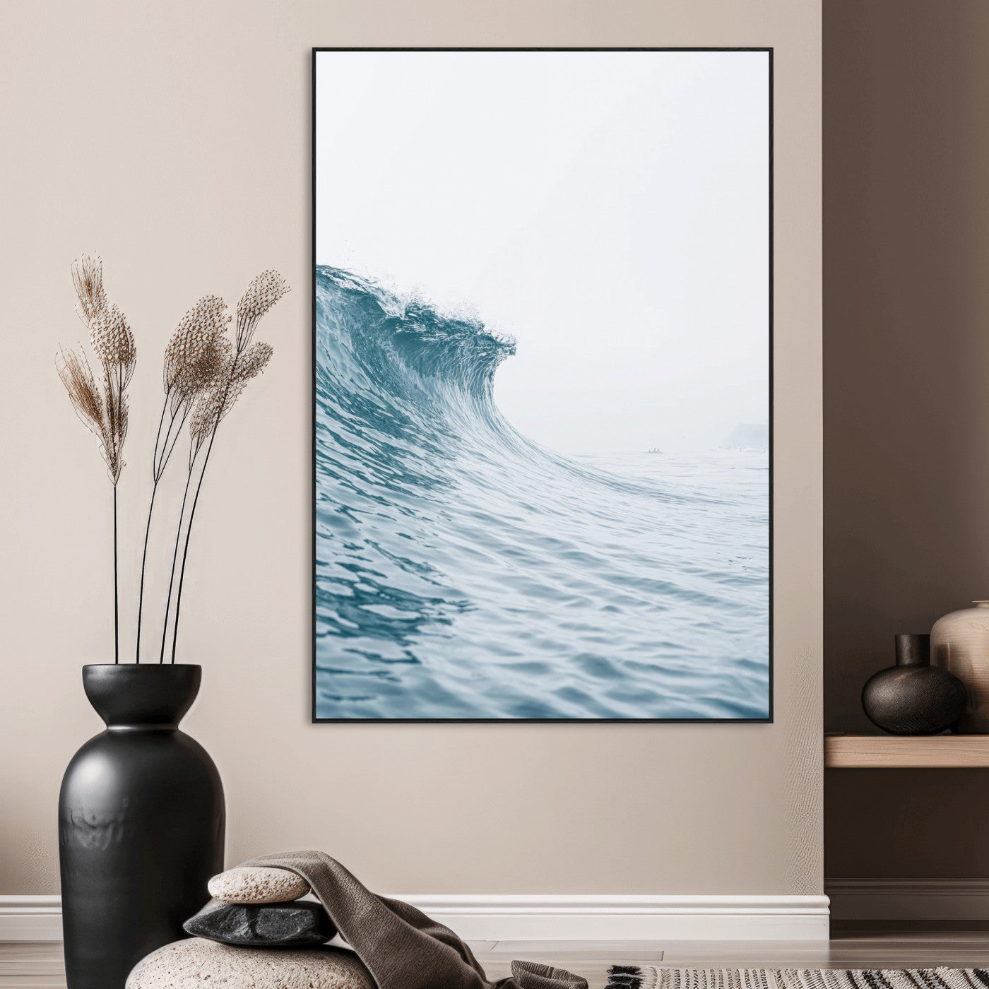 38699249-MGV-CV-24X36-Ocean Wave Wall Art – Minimalist Sea Canvas Print, Rising Surf and Misty Horizon Photography Decor for Bedroom, Living Room,