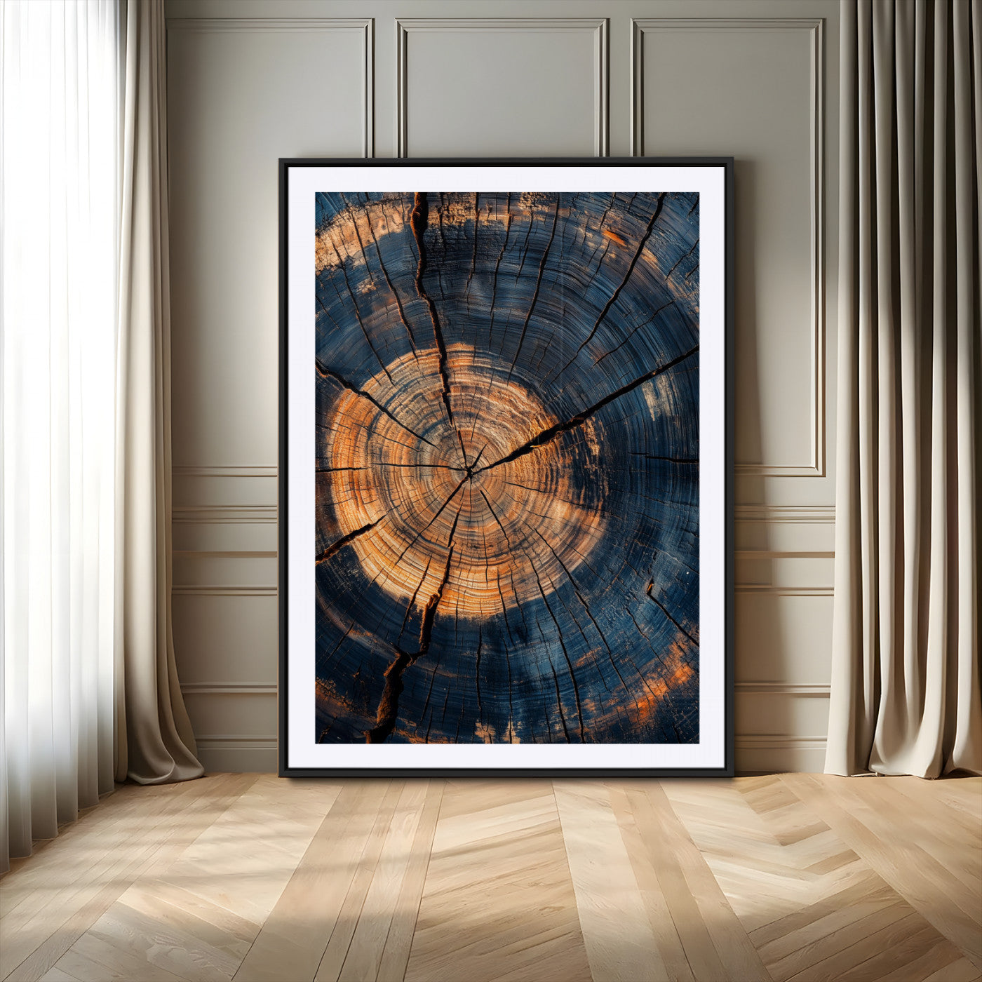 32486414-MGV-CV-24X36-Tree Rings Wall Art Canvas Print, Framed Rustic Texture Art Picture Print, Wood Grain Perfect Rustic Industrial Decor Artwork