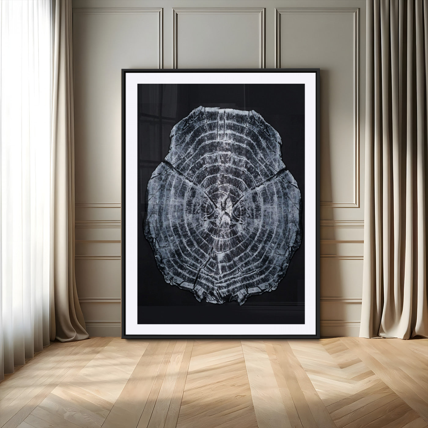 67859667-MGV-CV-24X36-Tree Ring Wall Art Wall Art Canvas Print, Framed Wood Slice Canvas Art Picture Print, Monochrome Nature Decor Perfect Modern