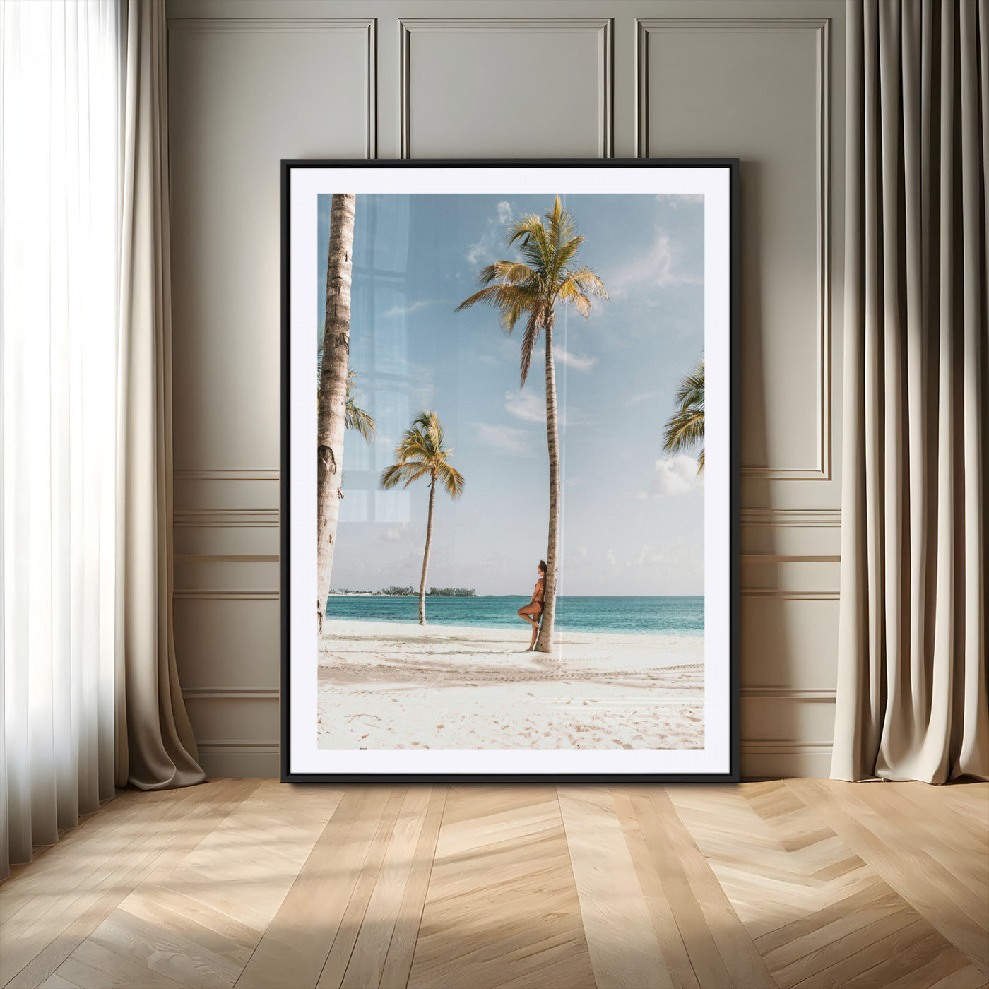 27750035-MGC-FP-24x36_Black-Tropical Beach Scene Wall Art Canvas Print, Framed Palm Tree Photography Art Picture Print, Island Paradise Decor Perfect Coastal