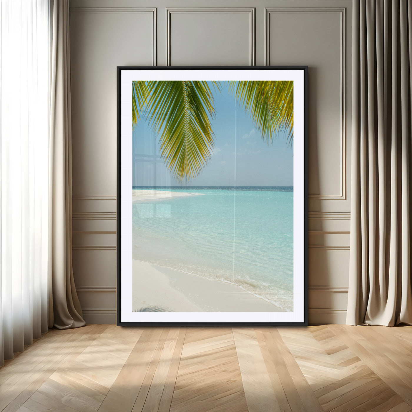 90359351-MGV-CV-24X36-Azure Water Wall Art Canvas Print, Framed Tranquil Island Escape Art Picture Print, Clear Blue Ocean Perfect Coastal Minimalist