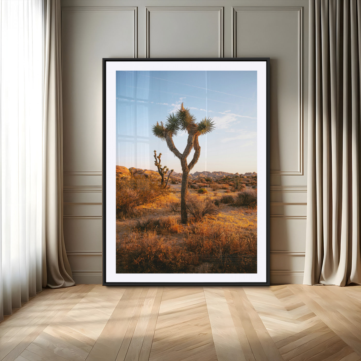 90776393-MGC-FP-24x36_Black-Joshua Tree Wall Art Canvas Print, Framed Golden Hour Desert Art Picture Print, Sunset Glow Perfect Southwestern Boho Decor