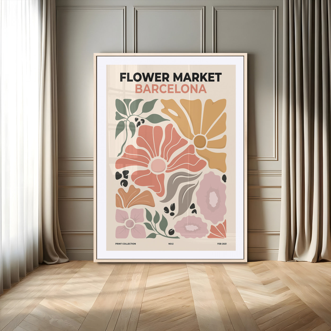 26849-MGV-CV-24X36-Flower Market Barcelona Wall Art – Modern Floral Poster Print, Minimalist Botanical Artwork for Living Room, Bedroom, or Office