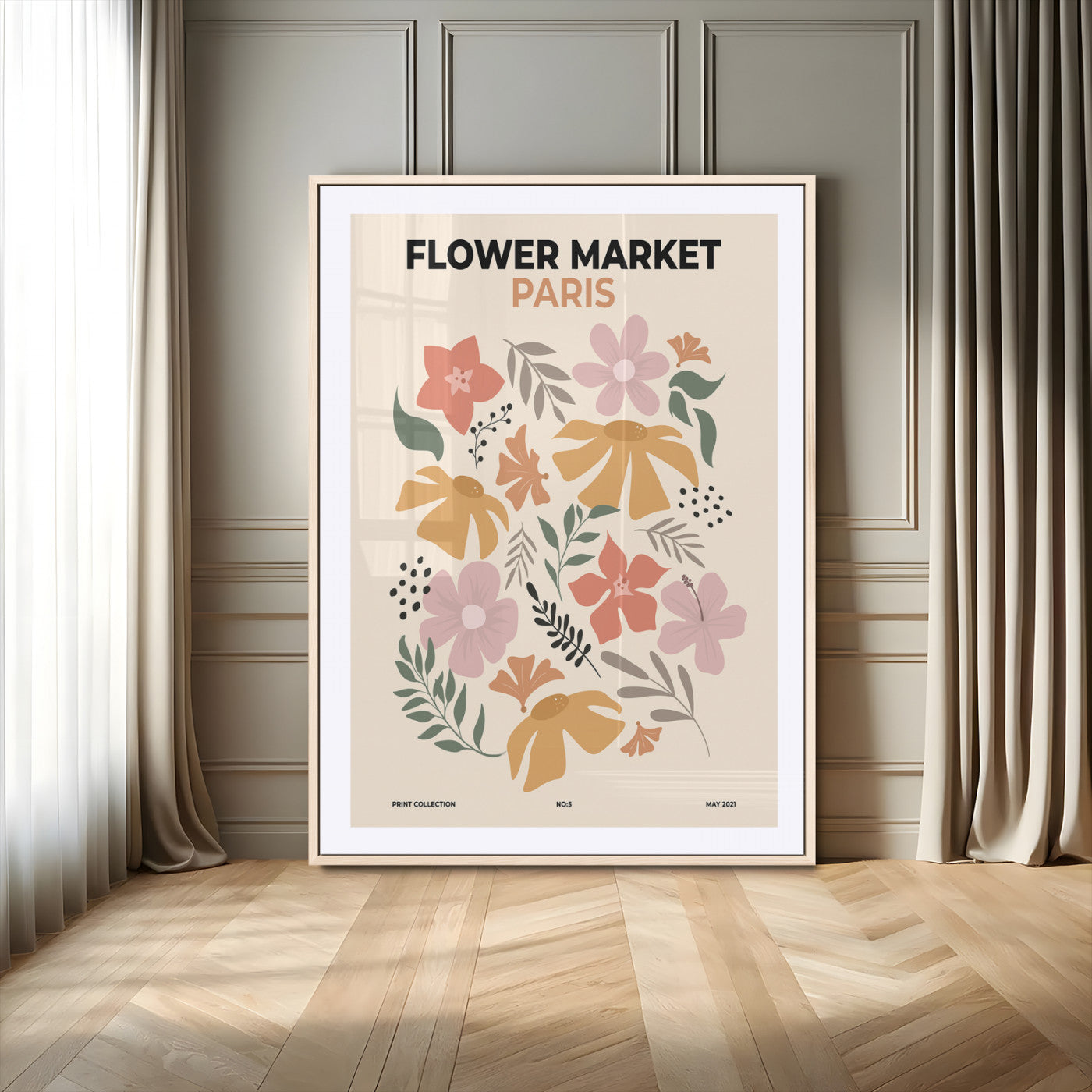 63455-MGV-CV-24X36-Flower Market Paris Wall Art – Modern Floral Poster Print, Minimalist Botanical Artwork for Living Room, Bedroom, or Office Decor