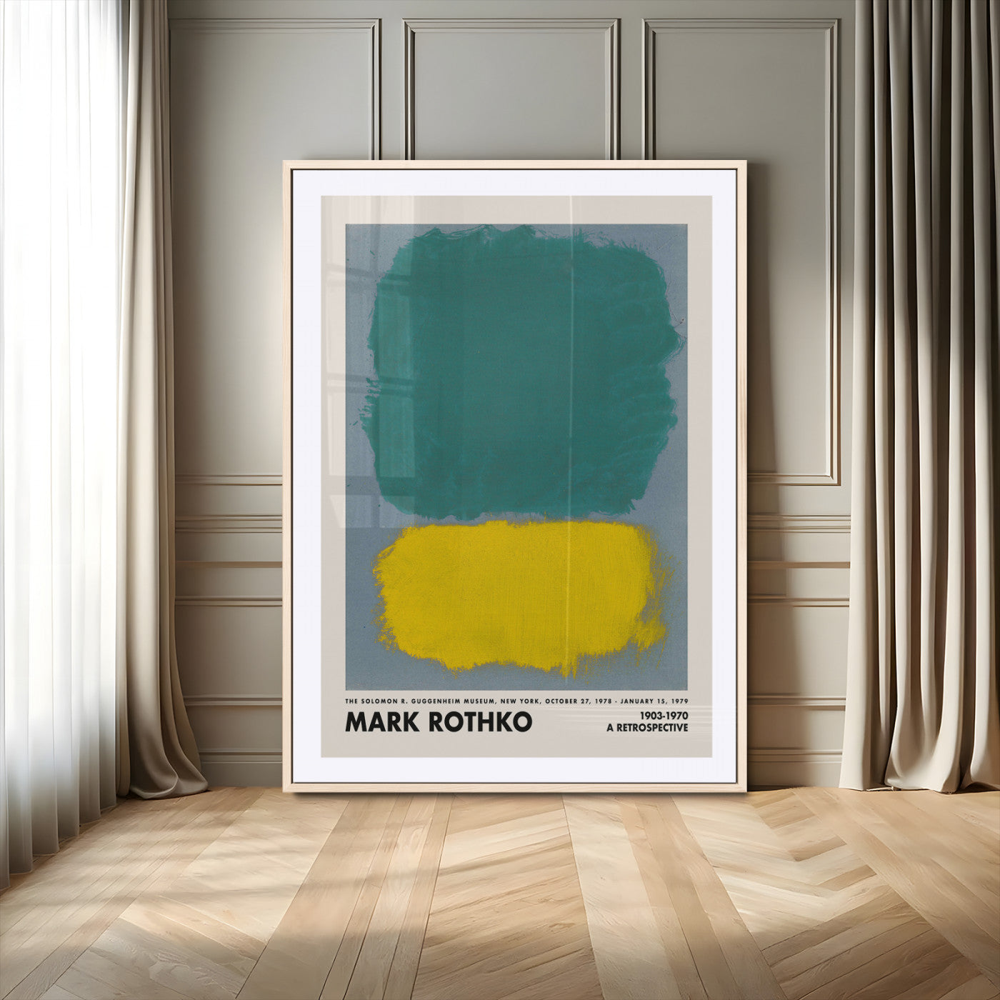 41129-MGV-CV-24X36-Mark Rothko Abstract Wall Art – Teal and Yellow Color Field Canvas Print, Modern Minimalist Painting Poster for Living Room,