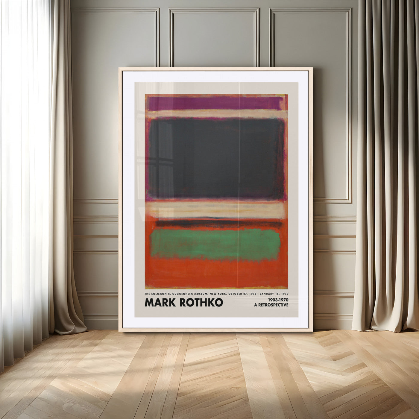 90844-MGV-CV-24X36-Mark Rothko Abstract Wall Art – Black, Green and Red Color Field Canvas Print, Modern Minimalist Painting Poster for Living Room,
