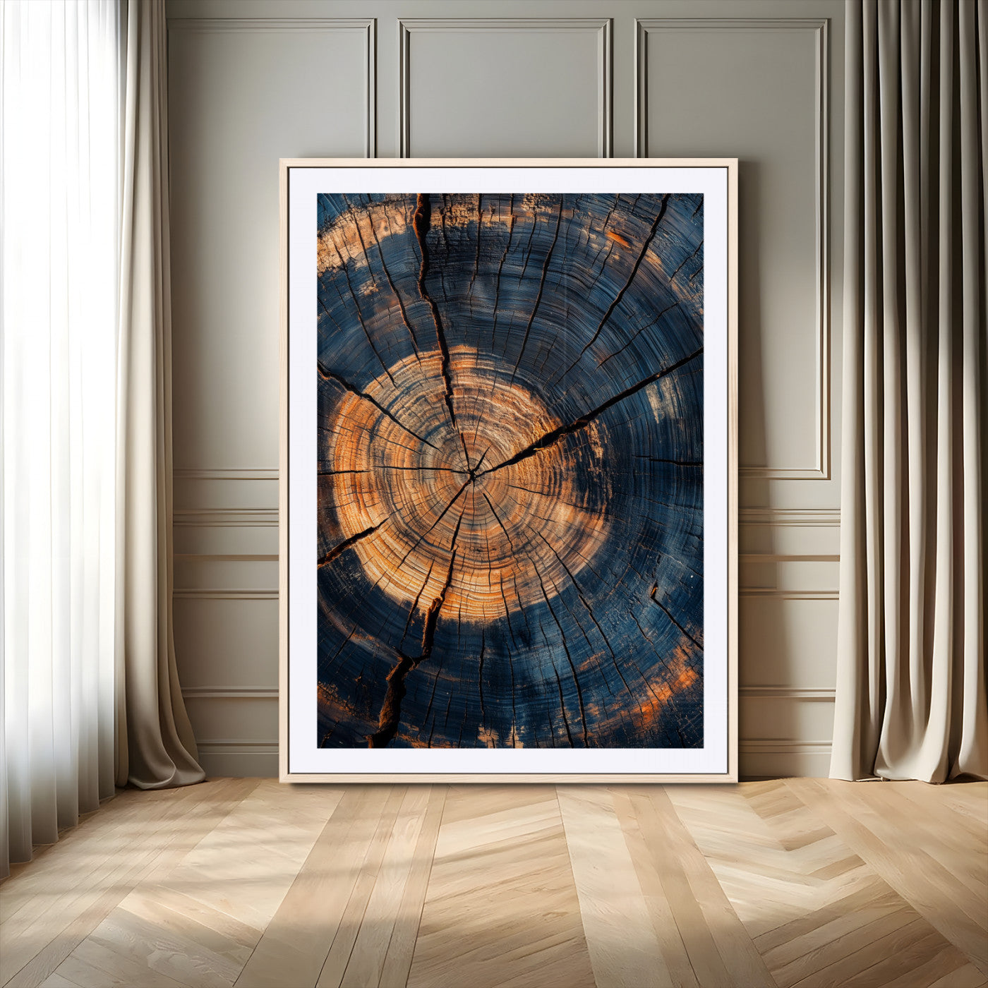 32486414-MGV-CV-24X36-Tree Rings Wall Art Canvas Print, Framed Rustic Texture Art Picture Print, Wood Grain Perfect Rustic Industrial Decor Artwork