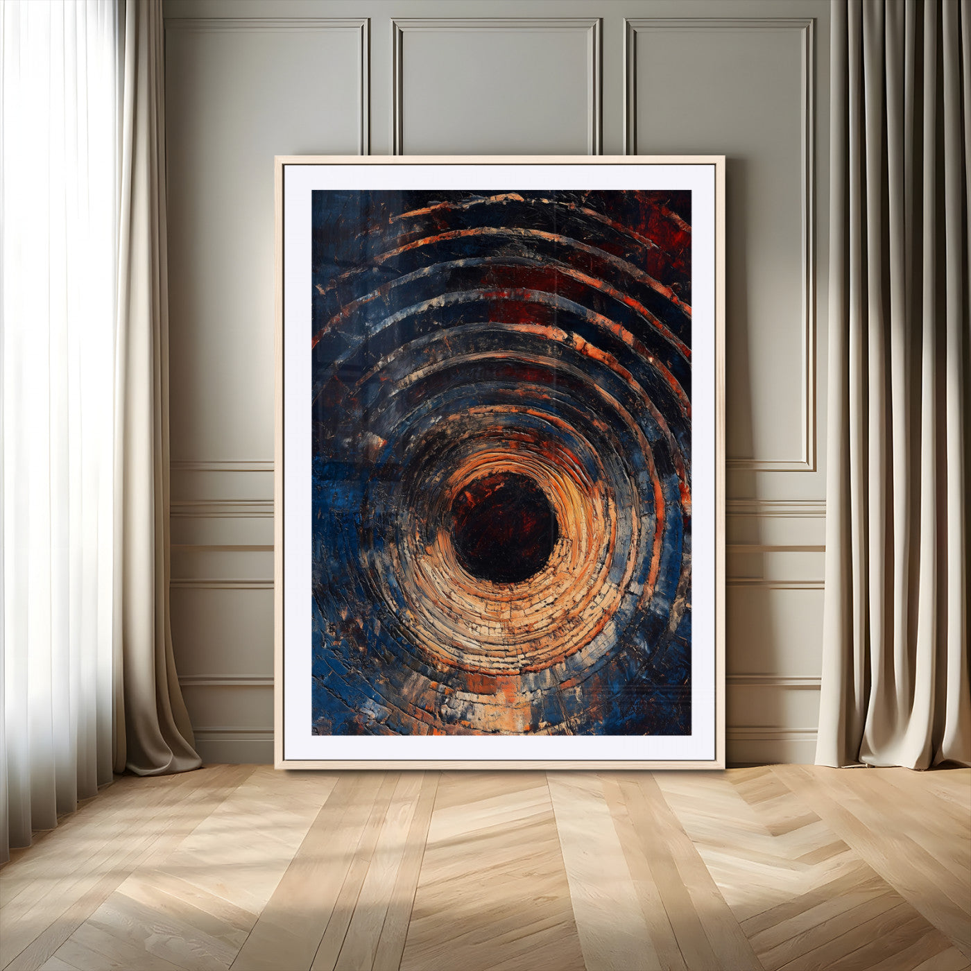 95449028-MGV-CV-24X36-Textured Spiral Wall Art Canvas Print, Framed Abstract Void Art Picture Print, Wooden Vortex Perfect Modern Industrial Decor