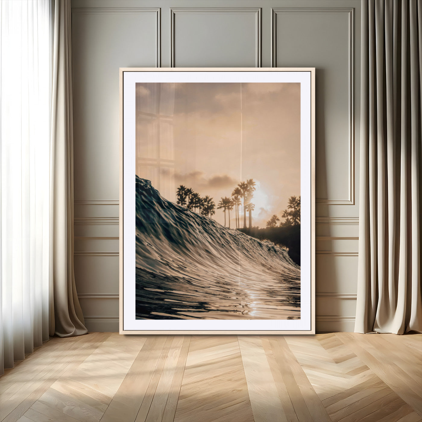 50270635-MGV-CV-24X36-Golden Hour Ocean Wall Art Canvas Print, Framed Beach Sunset Art Picture Print, Palm Trees Perfect Tropical Coastal Decor Artwork