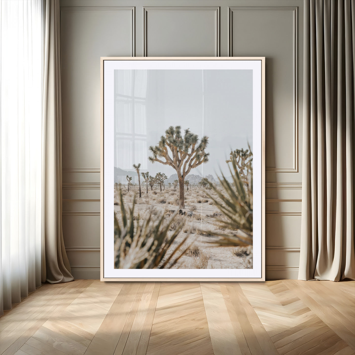 24058625-MGC-FP-24x36-Joshua Tree Wall Art Canvas Print, Framed Earthy Desert Art Picture Print, Neutral Desert Perfect Southwestern Minimalist Decor