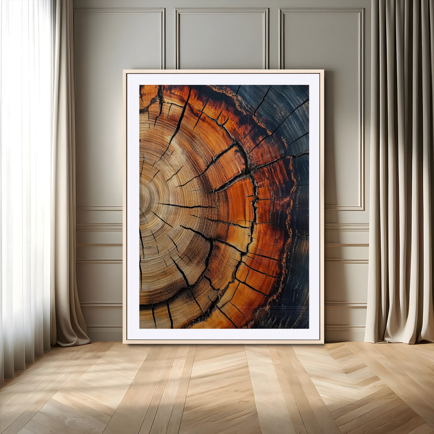 74113861-MGC-FP-24x36-Tree Ring Art Wall Art Canvas Print, Framed Rustic Wood Art Art Picture Print, Timber Wall Decor Perfect Modern Rustic Decor