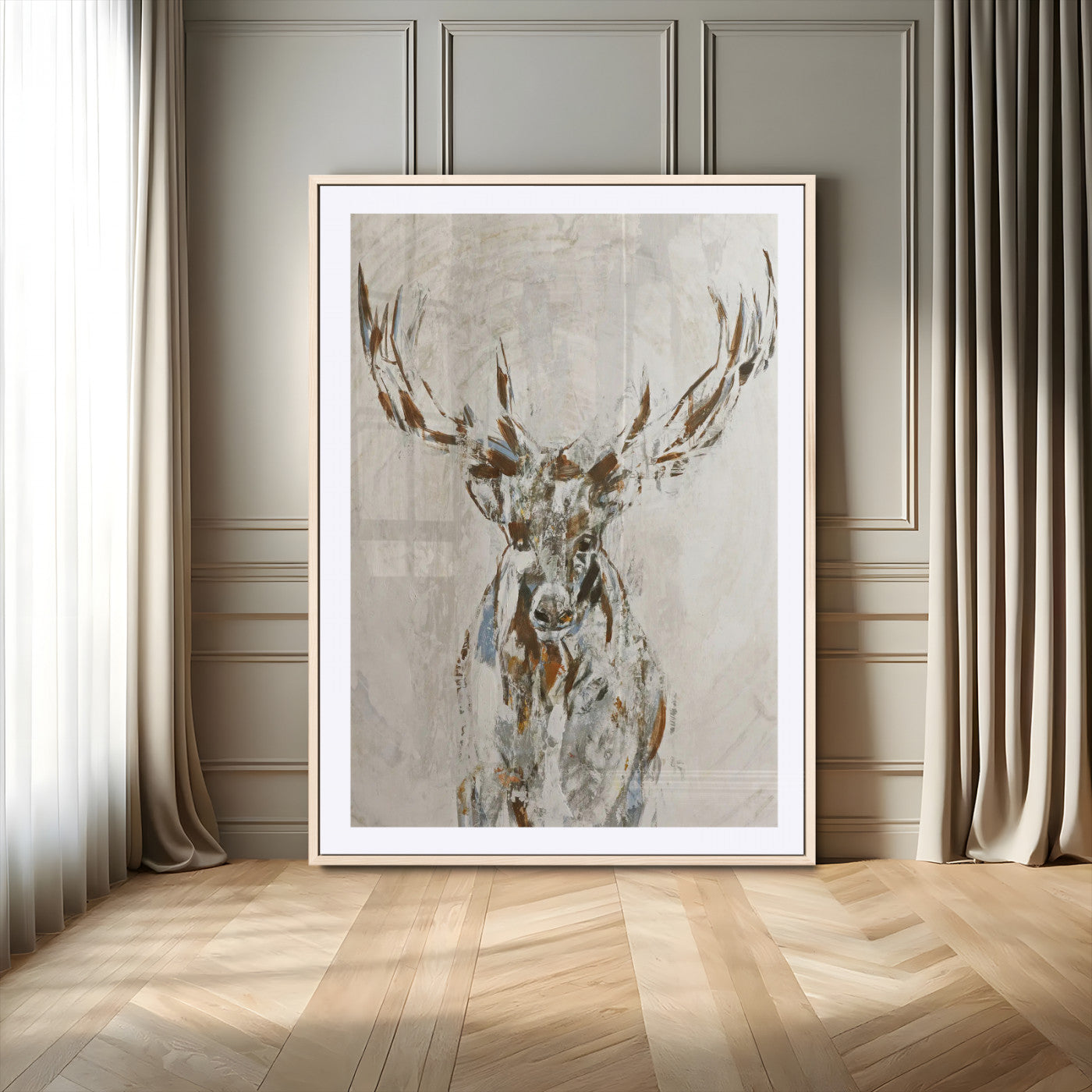 79642067-MGV-CV-24X36-Abstract Deer Wall Art Canvas Print, Framed Lodge Style Decor Art Picture Print, Rustic Animal Wall Perfect Lodge Cabin Style