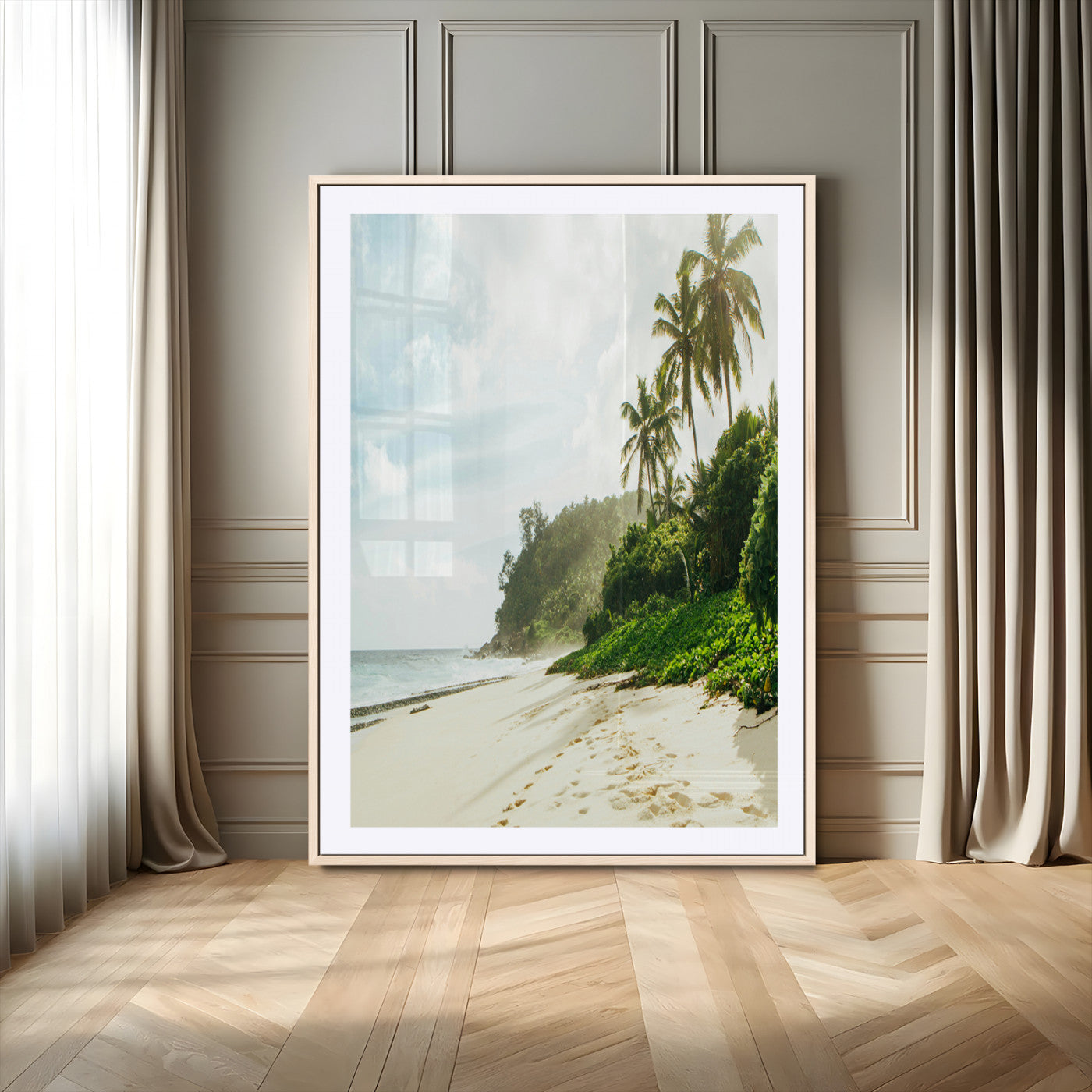 42984524-MGC-FP-24x36-Relaxing Beach Wall Art Canvas Print, Framed Ocean View Art Picture Print, Coastal Serenity Perfect Tropical Coastal Decor Artwork