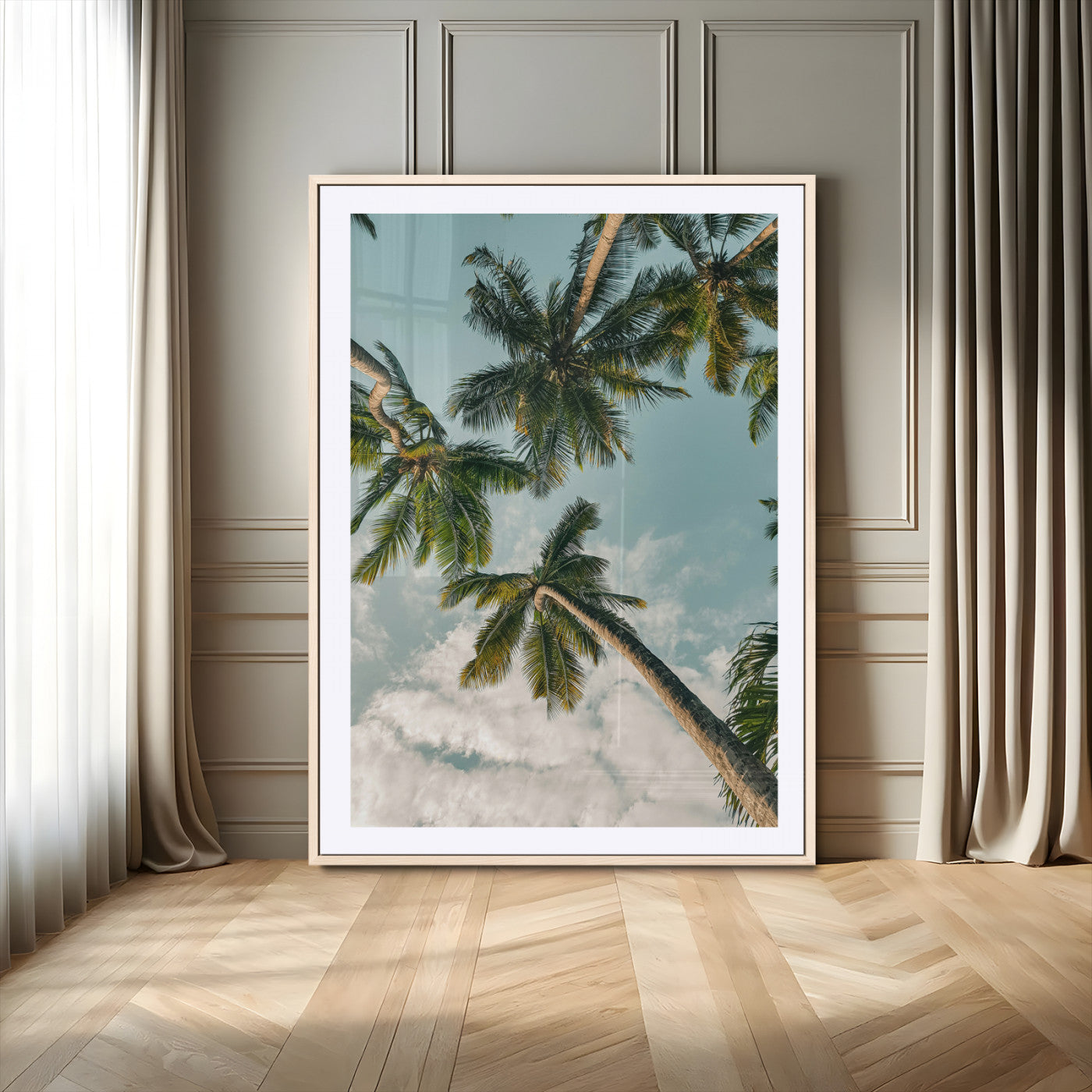 80452931-MGC-FP-24x36_Natural-Tropical Palm Trees Wall Art Canvas Print, Framed Coastal Nature Art Picture Print, Relaxing Summer Vibes Perfect Boho Coastal