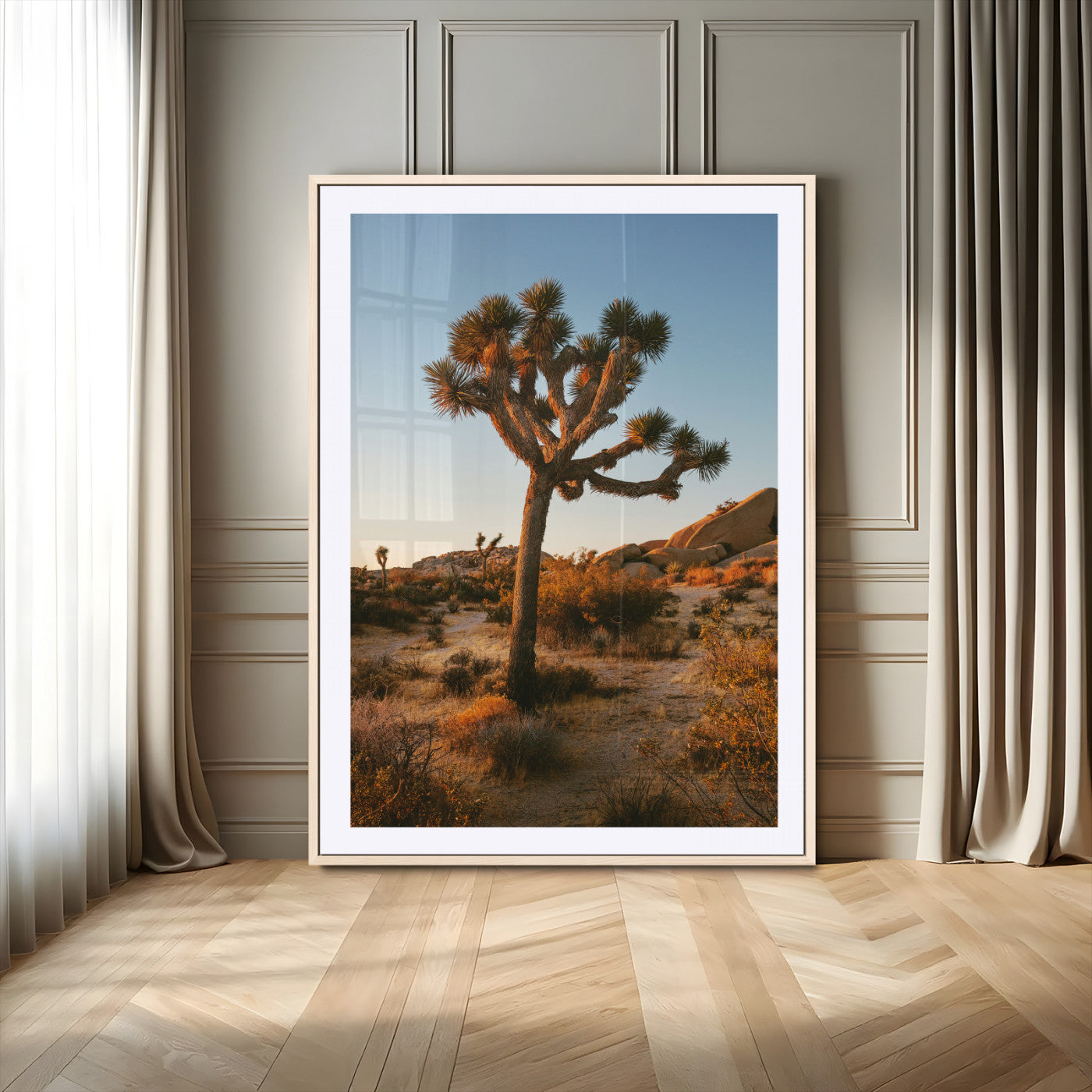 96503558-MGV-CV-24X36-Joshua Tree Wall Art Canvas Print, Framed Desert Sunset Art Picture Print, Golden Hour Light Perfect Southwestern Boho Decor
