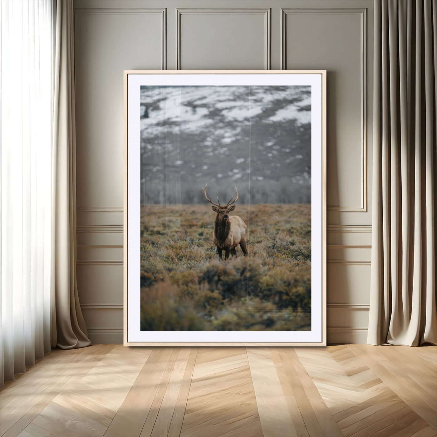 80105083-MGV-CV-24X36-Wild Elk Wall Art Canvas Print, Framed Mountain Wilderness Art Picture Print, Majestic Animal Perfect Rustic Lodge Decor Artwork
