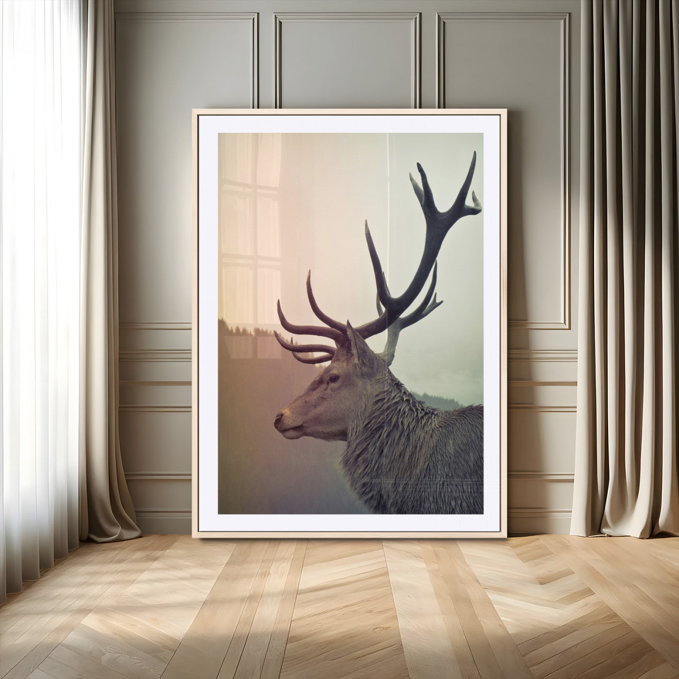 22632976-MGV-CV-24X36-Deer Canvas Print Wall Art Canvas Print, Framed Woodland Animal Decor Art Picture Print, Rustic Lodge Wall Art Perfect Rustic