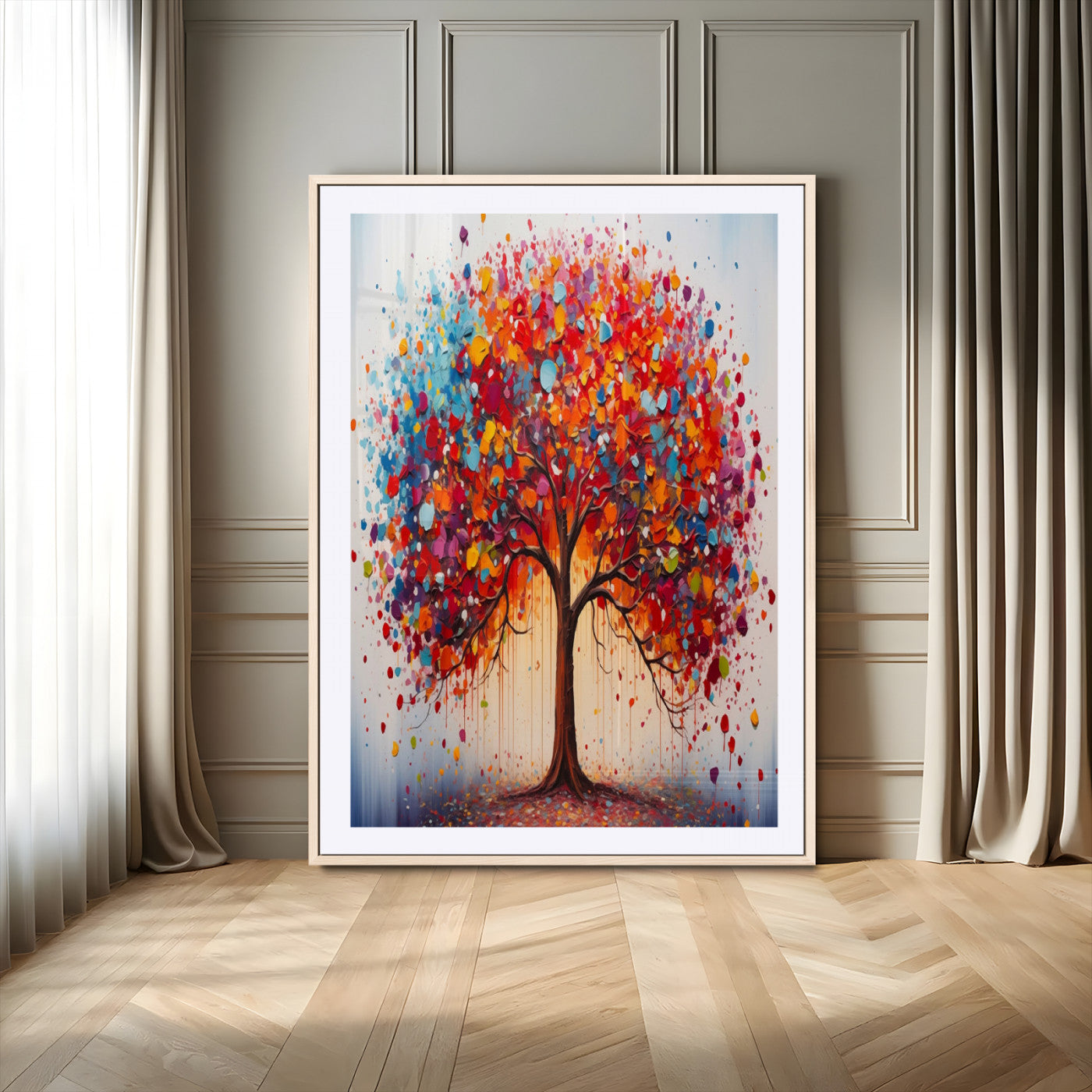 42478-MGV-CV-24X36-Colorful Tree Wall Art Canvas Print, Framed Abstract Leaves Art Picture Print, Vibrant Tree Perfect Modern Nature Decor Artwork