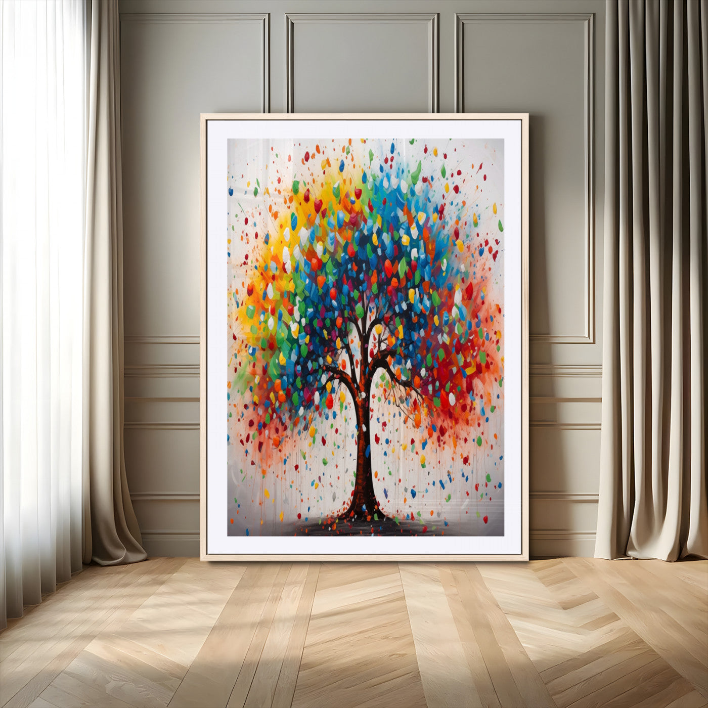 24083-MGV-CV-24X36-Colorful Tree Wall Art Canvas Print, Framed Abstract Nature Art Picture Print, Rainbow Leaves Perfect Modern Nature Decor Artwork