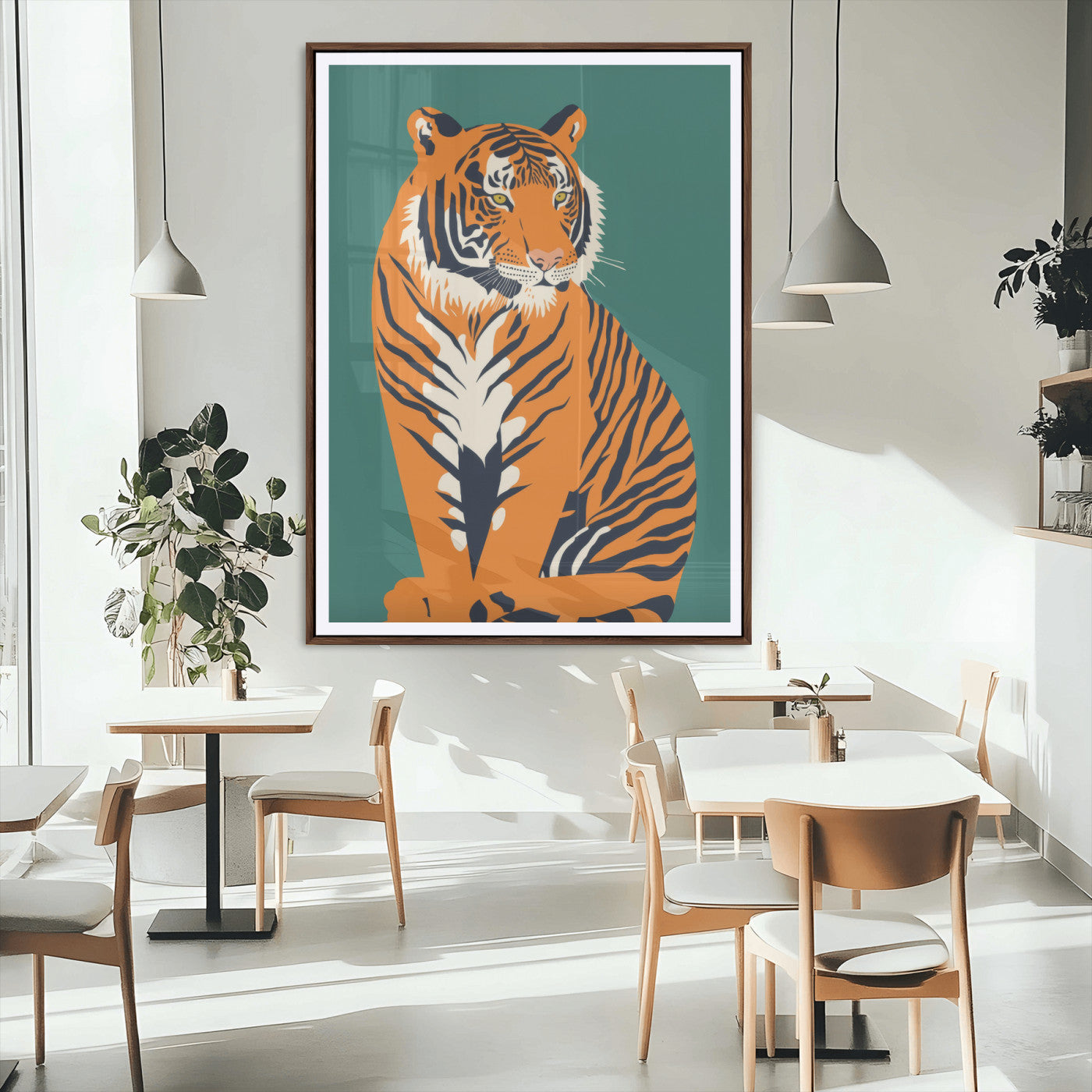 73620-MGC-FP-24x36_Walnut-Tiger Wall Art – Bold Wildlife Canvas Print of Majestic Jungle Cat, Modern Animal Home Decor for Bedroom, Office, Living Room or
