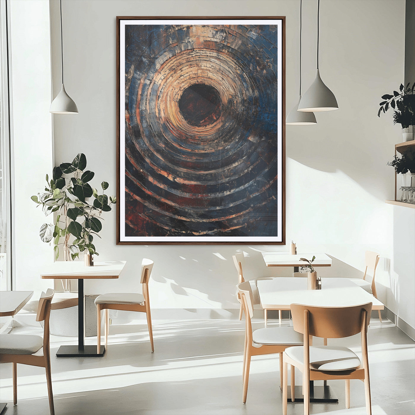 77401573-MGC-FP-24x36_Walnut-Textured Spiral Wall Art Canvas Print, Framed Abstract Void Art Picture Print, Wooden Vortex Perfect Modern Industrial Decor