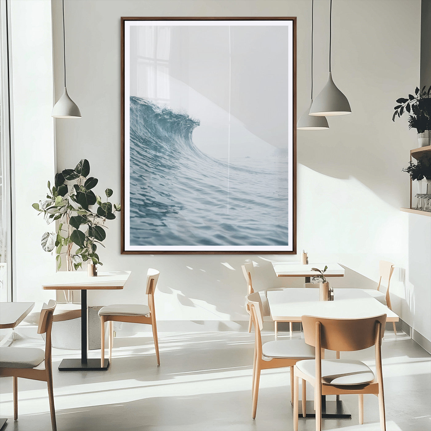 99679915-MGC-FP-24x36_Walnut-Ocean Wave Wall Art Canvas Print, Framed Coastal Decor Art Picture Print, Modern Ocean Perfect Modern Coastal Minimalist Decor