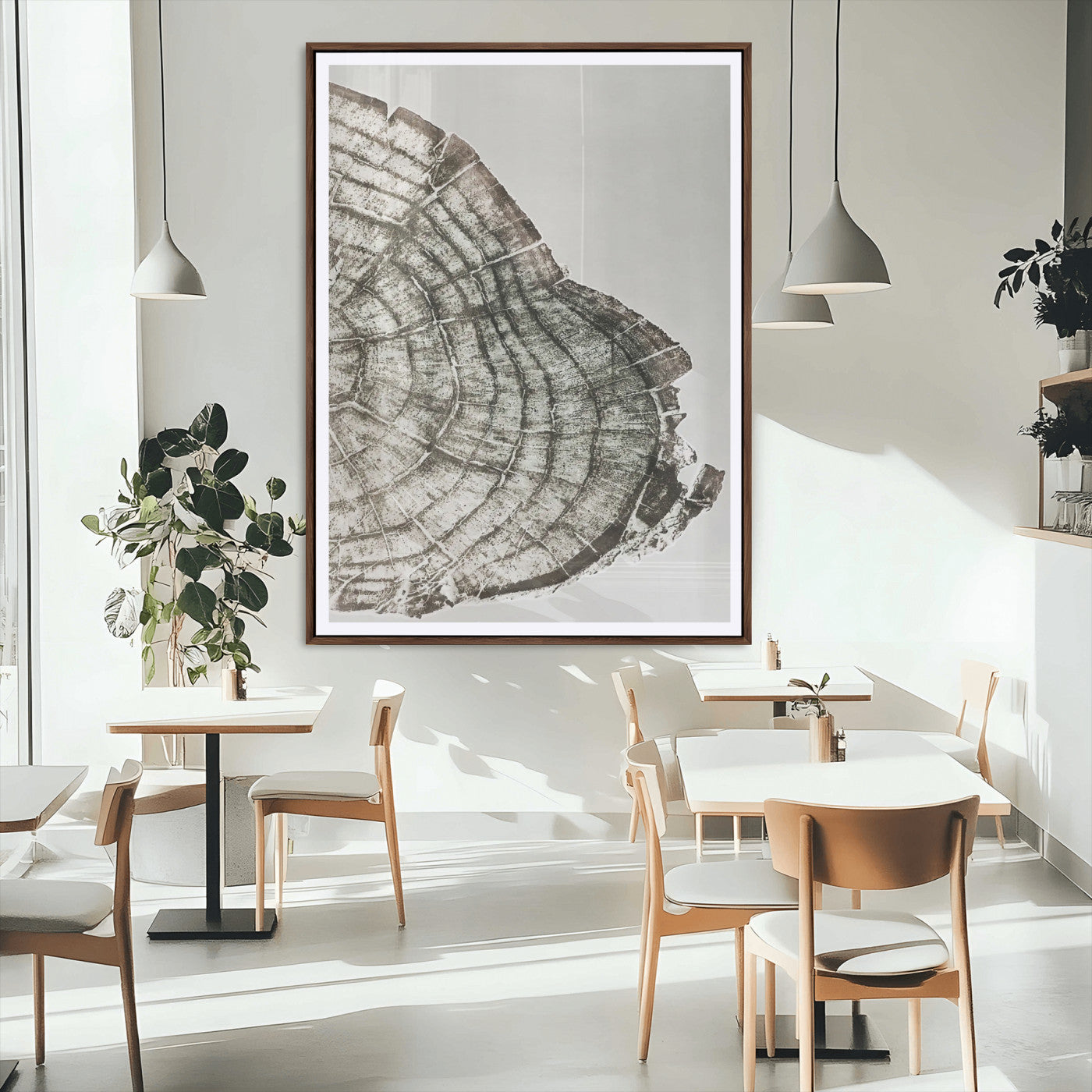 57798204-MGC-FP-24x36_Walnut-Botanical Tree Ring Wall Art Canvas Print, Framed Earth Tones Art Picture Print, Tree Ring Canvas Perfect Scandinavian Minimalist