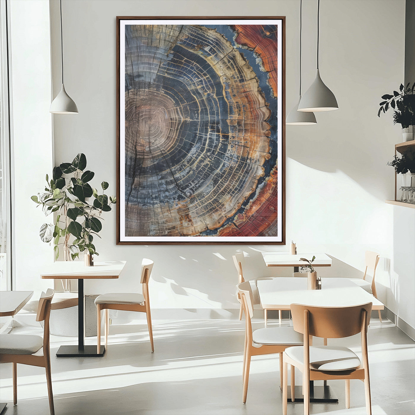 92693966-MGC-FP-24x36_Walnut-Timber Cut Close-Up Wall Art Canvas Print, Framed Rustic Wood Canvas Art Picture Print, Natural Texture Decor Perfect Modern Lodge