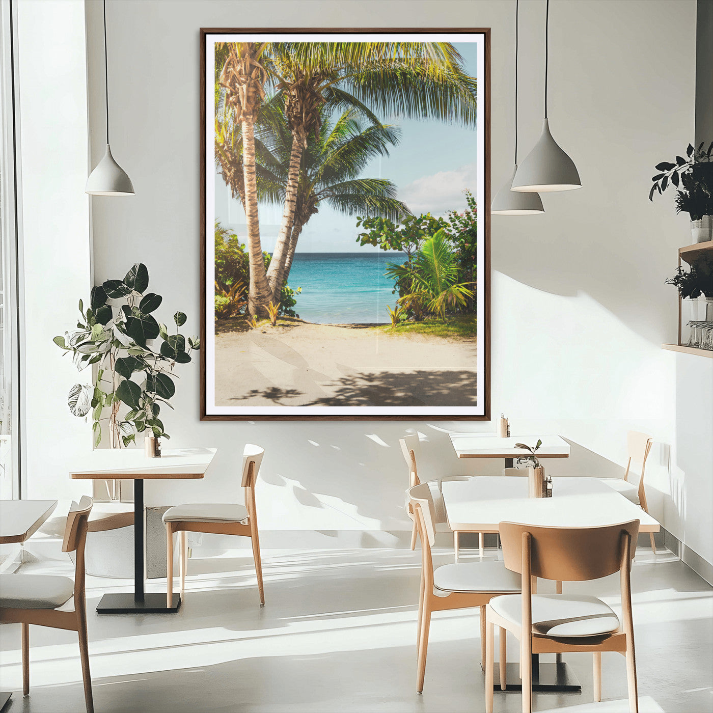10046923-MGC-FP-24x36_Walnut-Palm Tree Canvas Wall Art Canvas Print, Framed Coastal Wall Art Art Picture Print, Island Wall Decor Perfect Coastal Tropical