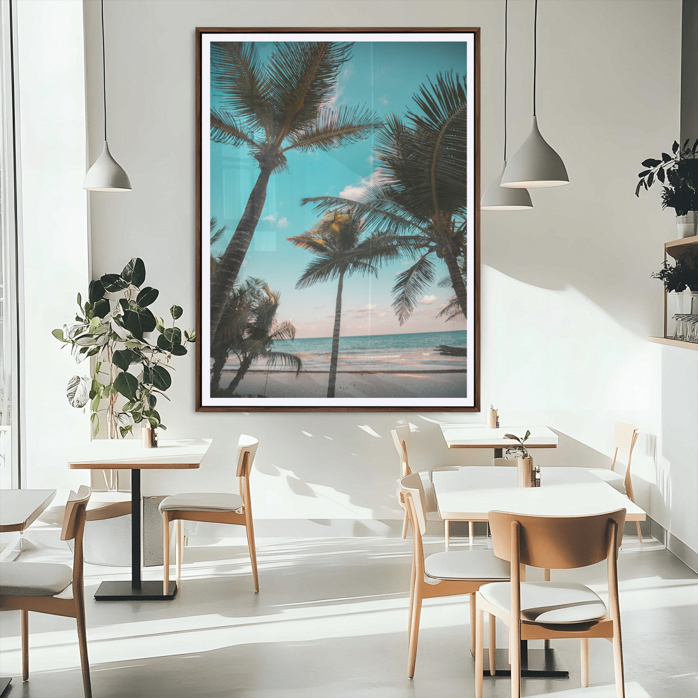 49451039-MGC-FP-24x36_Walnut-Palm Trees Wall Art Canvas Print, Framed Tropical Beach Art Picture Print, Ocean Breeze Perfect Tropical Coastal Decor Artwork