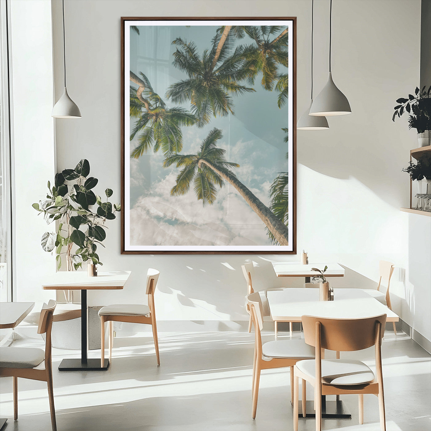80452931-MGC-FP-24x36_Walnut-Tropical Palm Trees Wall Art Canvas Print, Framed Coastal Nature Art Picture Print, Relaxing Summer Vibes Perfect Boho Coastal