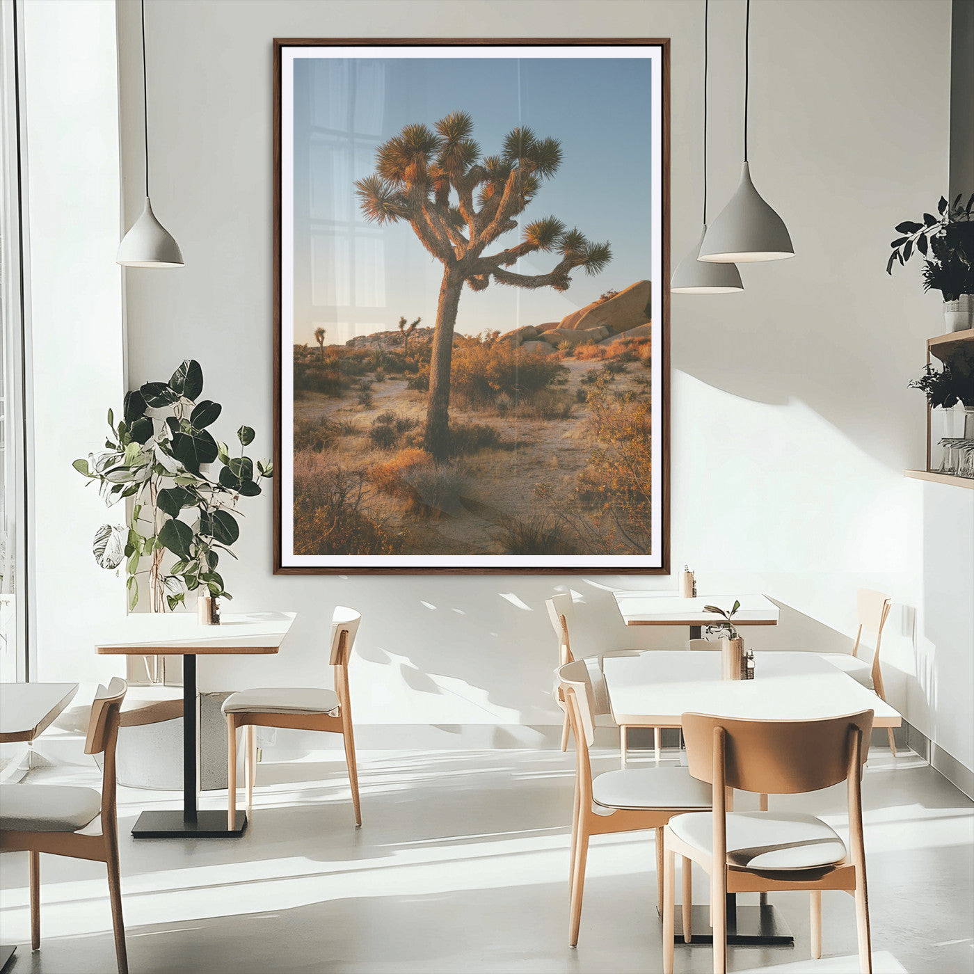 96503558-MGC-FP-24x36_Walnut-Joshua Tree Wall Art Canvas Print, Framed Desert Sunset Art Picture Print, Golden Hour Light Perfect Southwestern Boho Decor