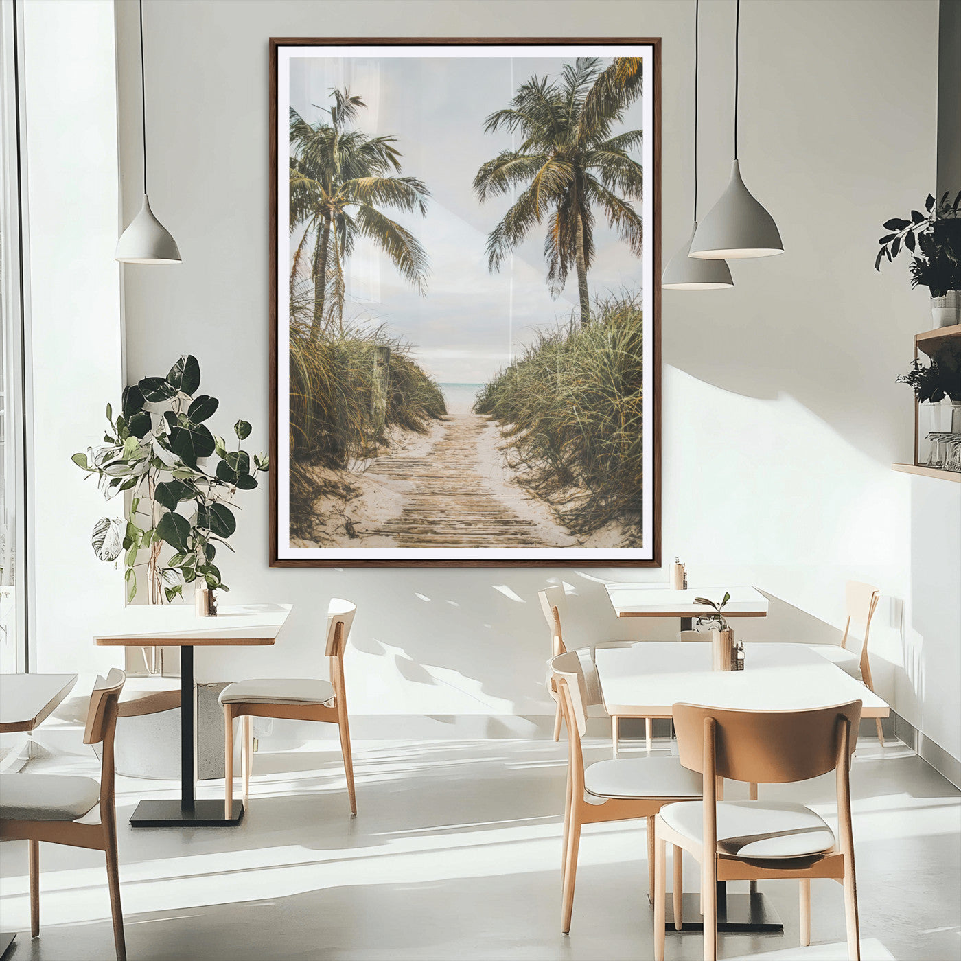 53859552-MGC-FP-24x36_Walnut-Tropical Beach Wall Art – Palm Tree Pathway Canvas Print, Coastal Paradise Photography Decor for Living Room, Bedroom, Office,