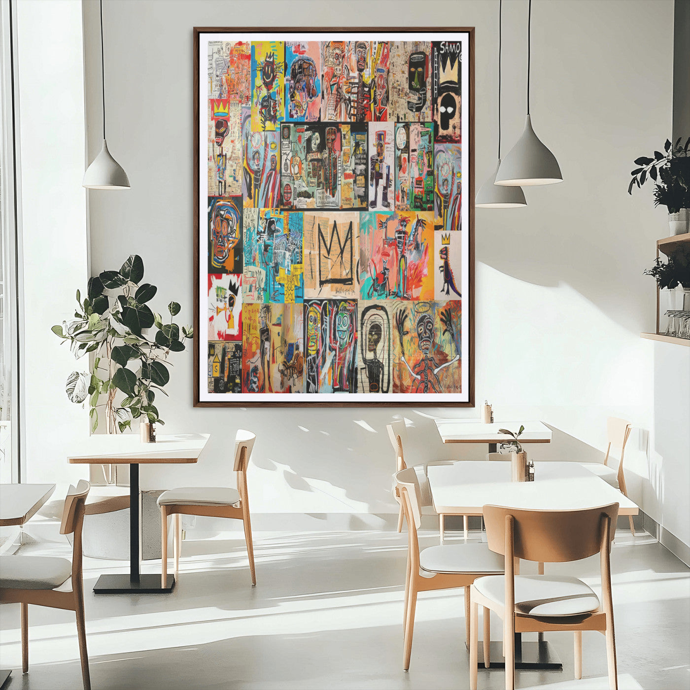 58689-MGC-FP-24x36_Walnut-Basquiat Style Wall Art Canvas Print, Framed Neo Expressionism Art Picture Print, Street Art Perfect Urban Contemporary Decor
