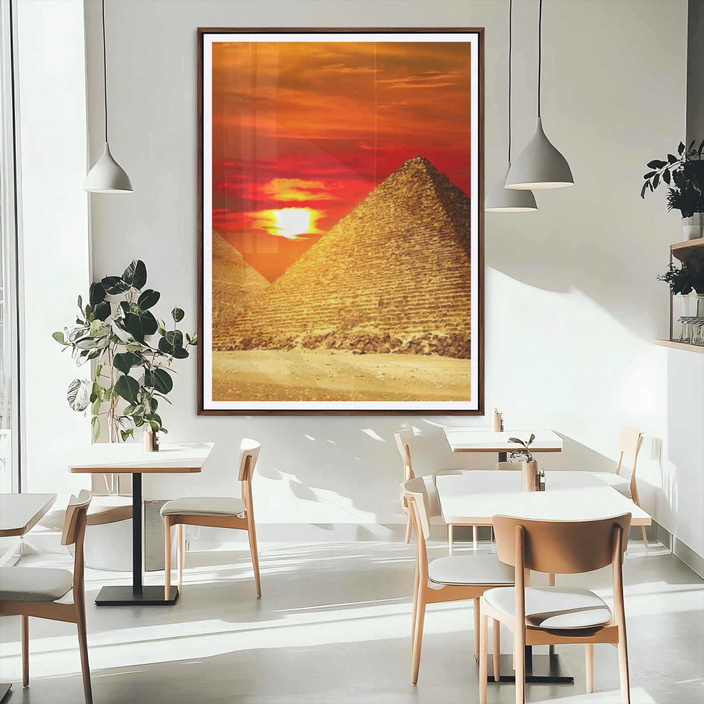 13047-MGC-FP-24x36_Walnut-Pyramids Giza Wall Art – Golden Sunset Egypt Canvas Print, Ancient World Landmark Photography Decor for Living Room, Office, Study
