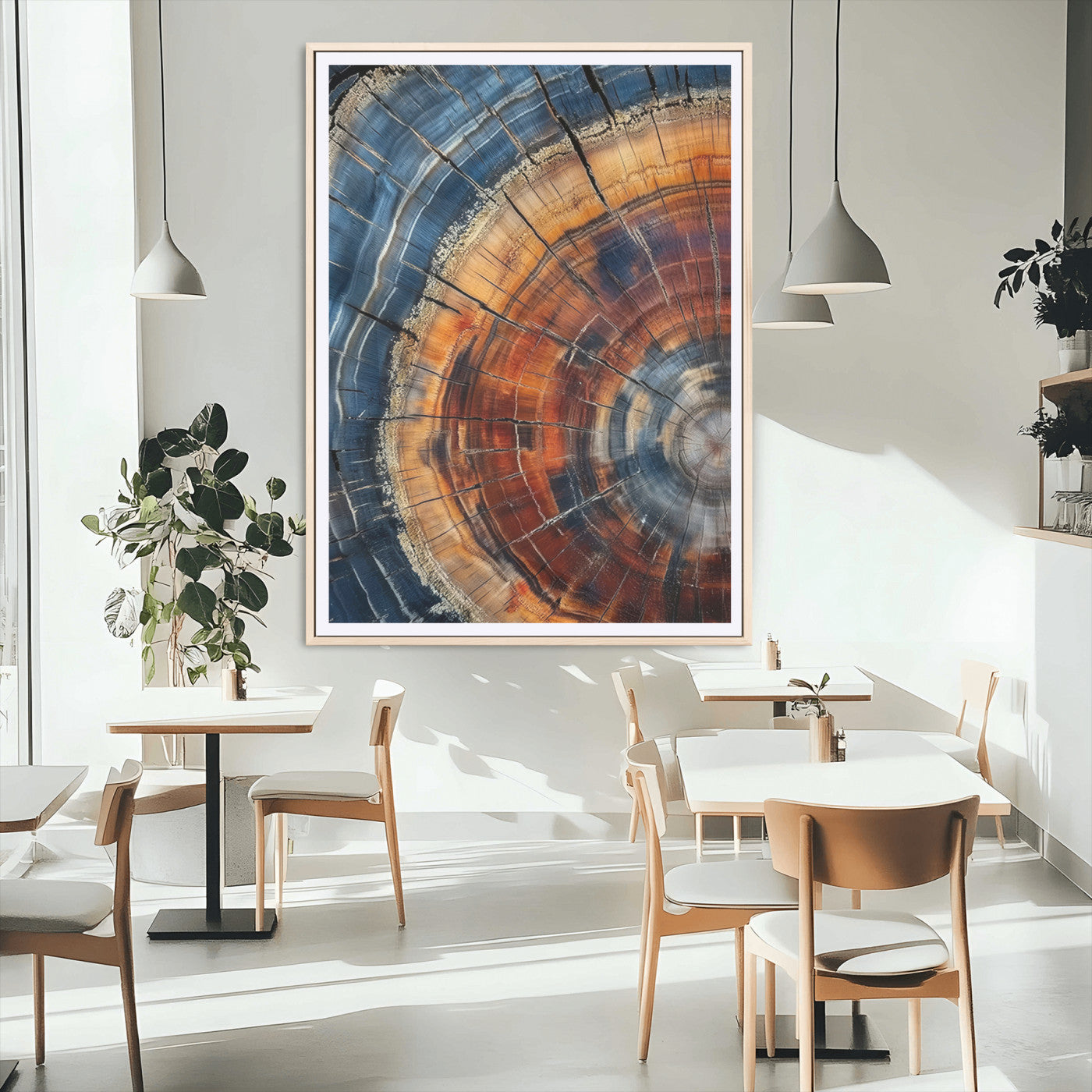 38379387-SEG-FC-90X60_Oversize_Oversize-Tree Rings Wall Art Canvas Print, Framed Wood Texture Art Picture Print, Blue Grain Perfect Earthy Modern Decor Artwork