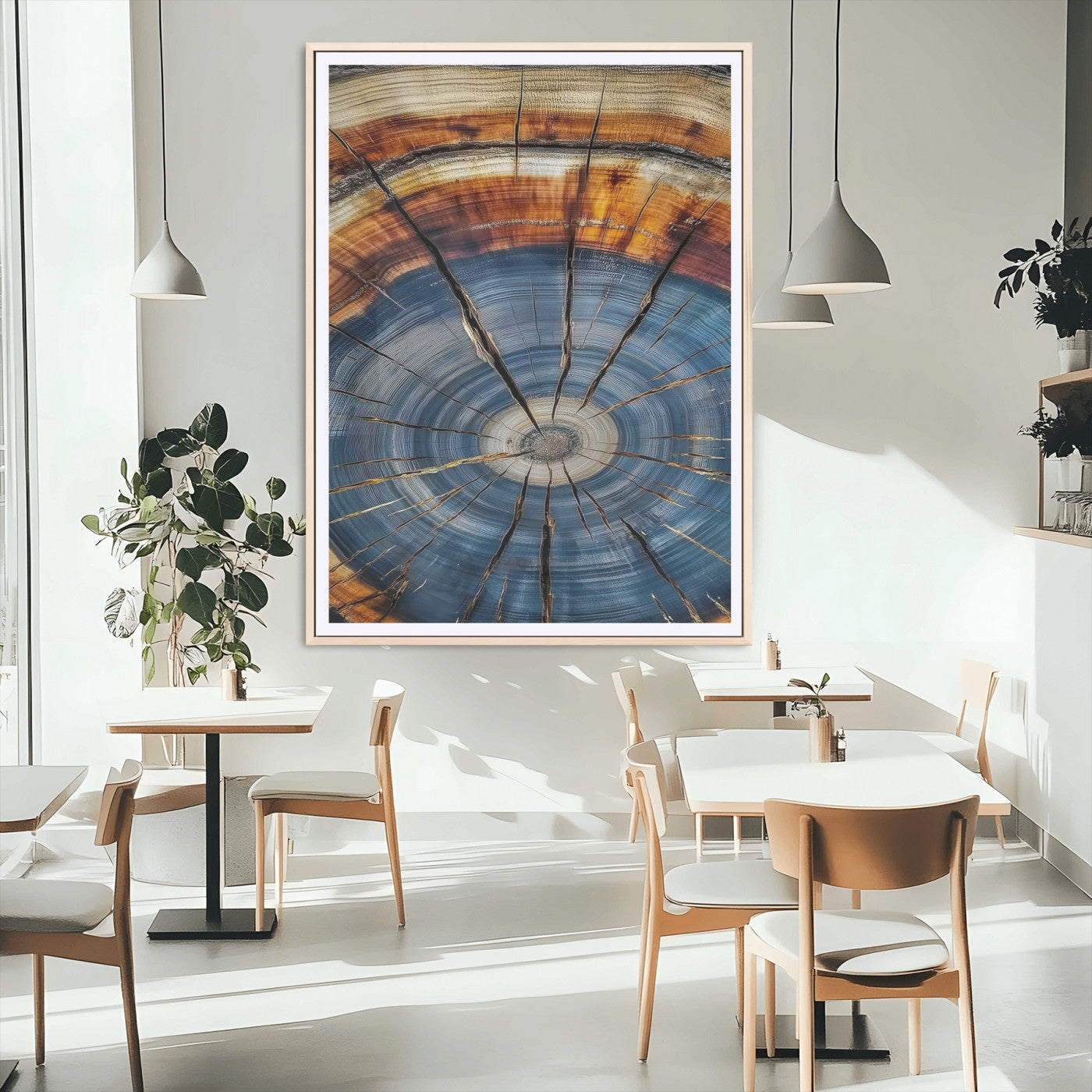 58959380-MGC-FP-24x36_Natural-Tree Rings Wall Art Canvas Print, Framed Wood Texture Art Picture Print, Blue Grain Perfect Rustic Modern Decor Artwork