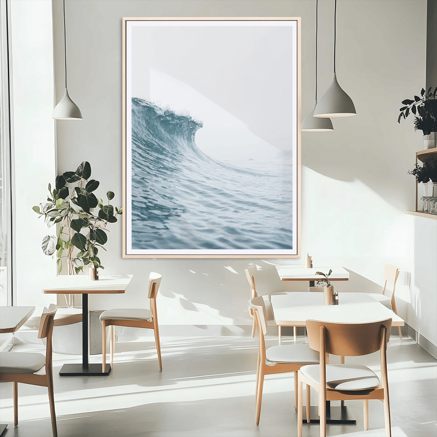 99679915-MGC-FP-24x36_Natural-Ocean Wave Wall Art Canvas Print, Framed Coastal Decor Art Picture Print, Modern Ocean Perfect Modern Coastal Minimalist Decor